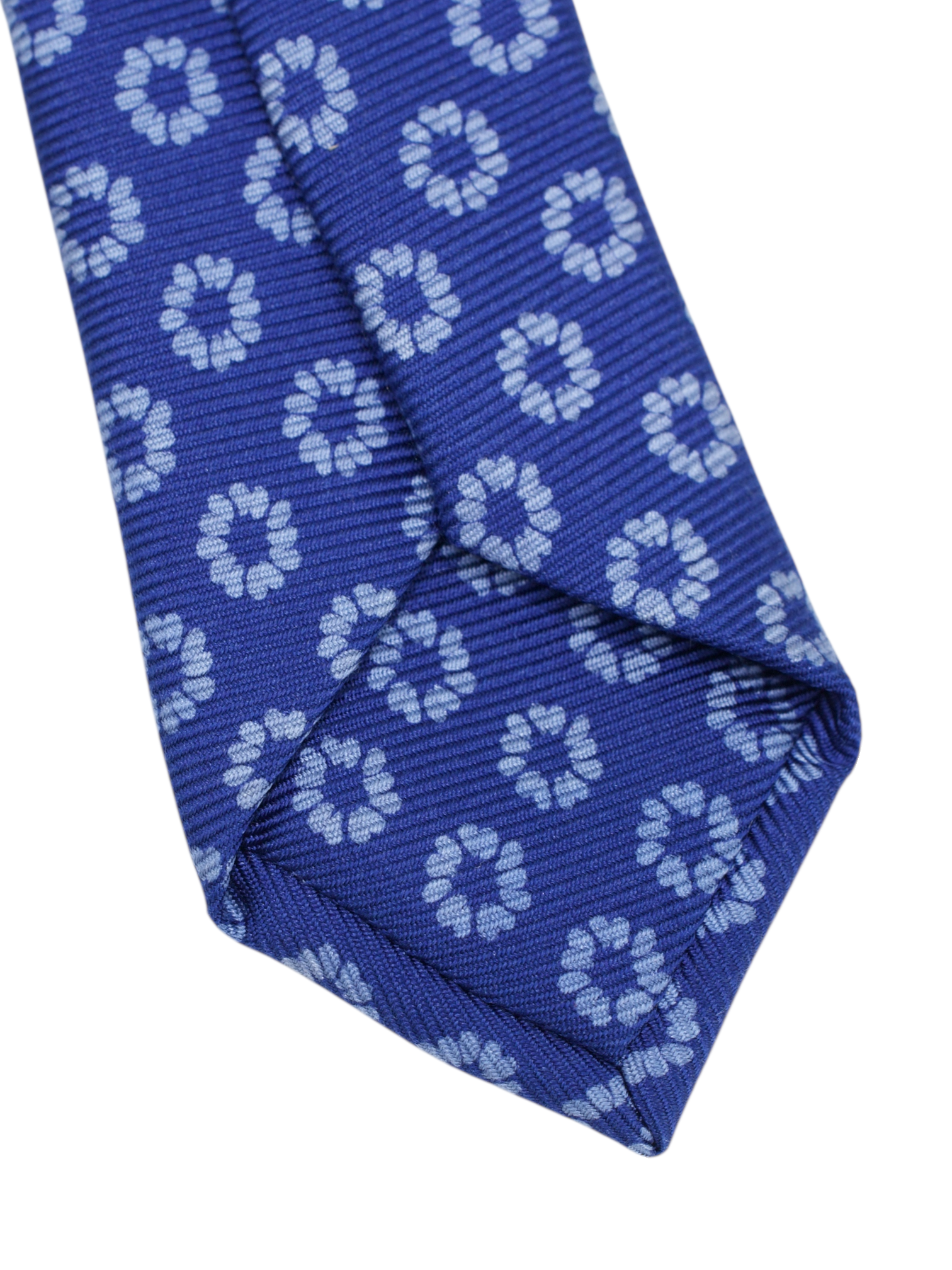 Kiton 5-Fold Azure Blue Silk Floral Pattern Tie