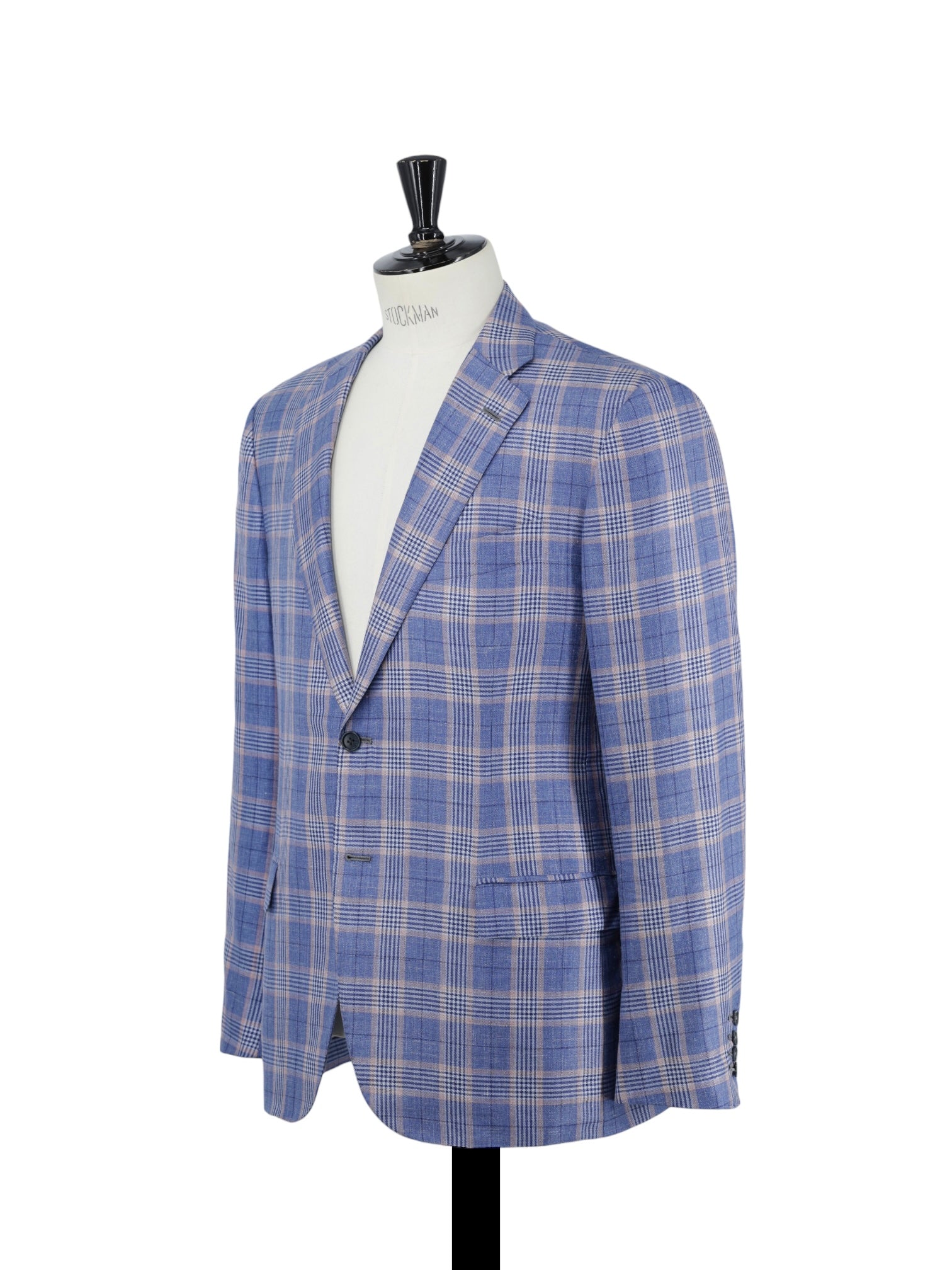 Kiton Light Blue & Pink Cashmere, Linen & Silk Tartan Jacket