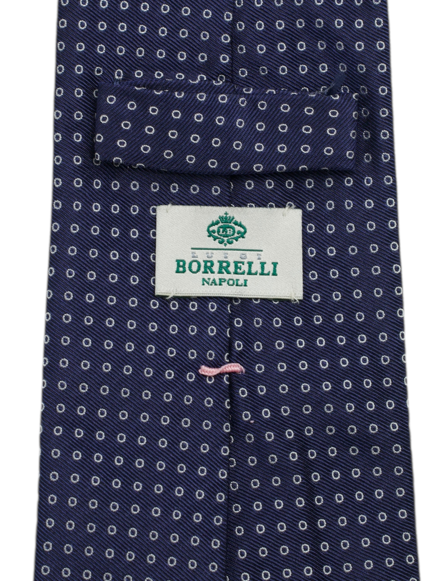 Luigi Borrelli 5-Fold Navy Silk Circle Pattern Tie