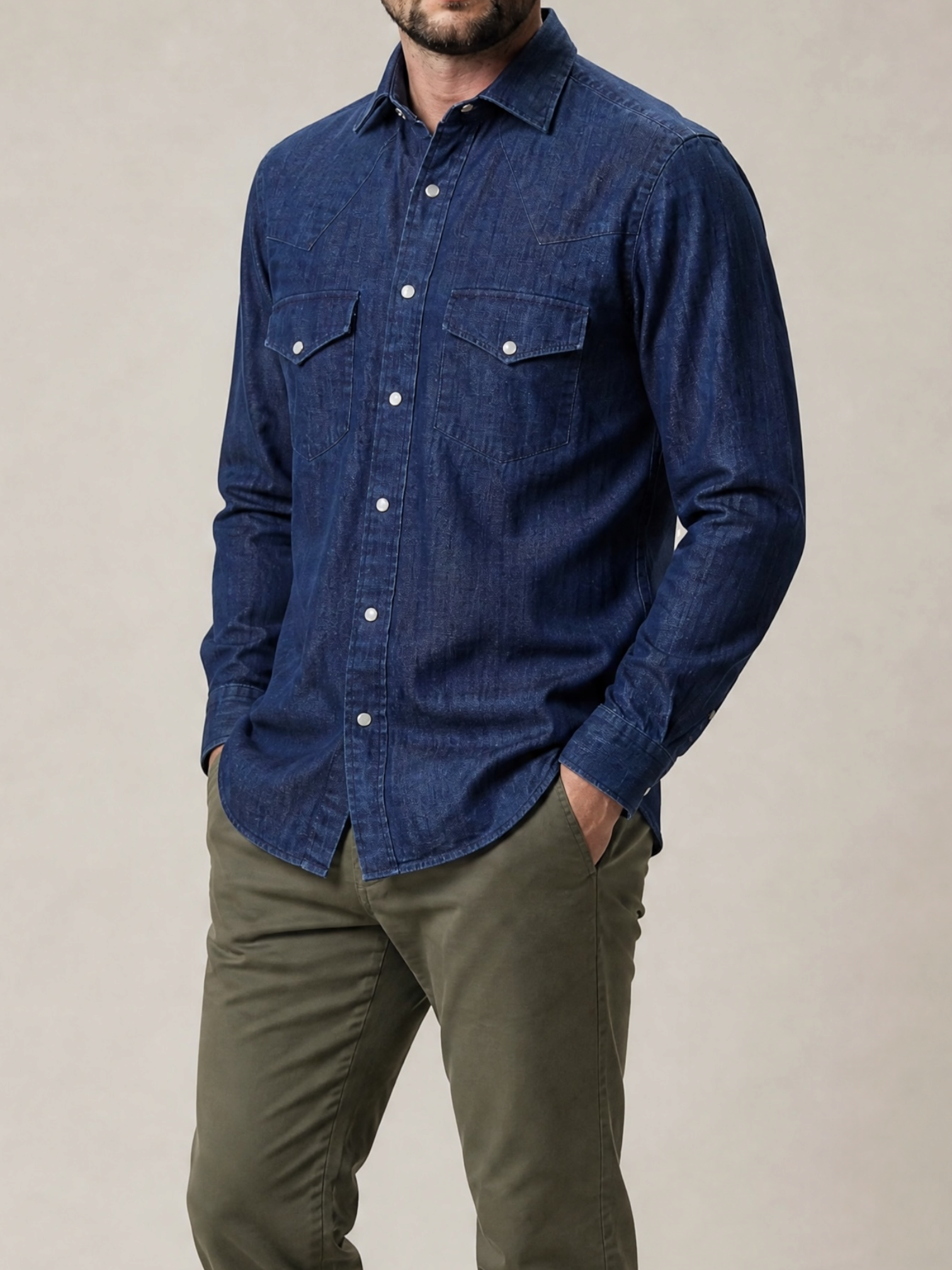 100 Hands Denim Blue Japanese-Denim Twill Western-Style Shirt