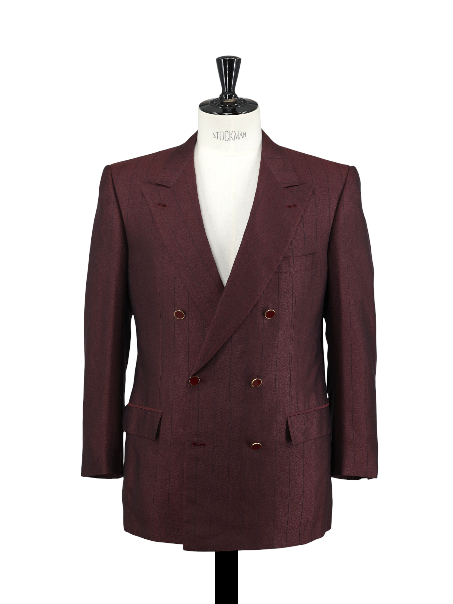 Brioni Wine Red Double Breasted Pure-Silk Pinstripe Jacket