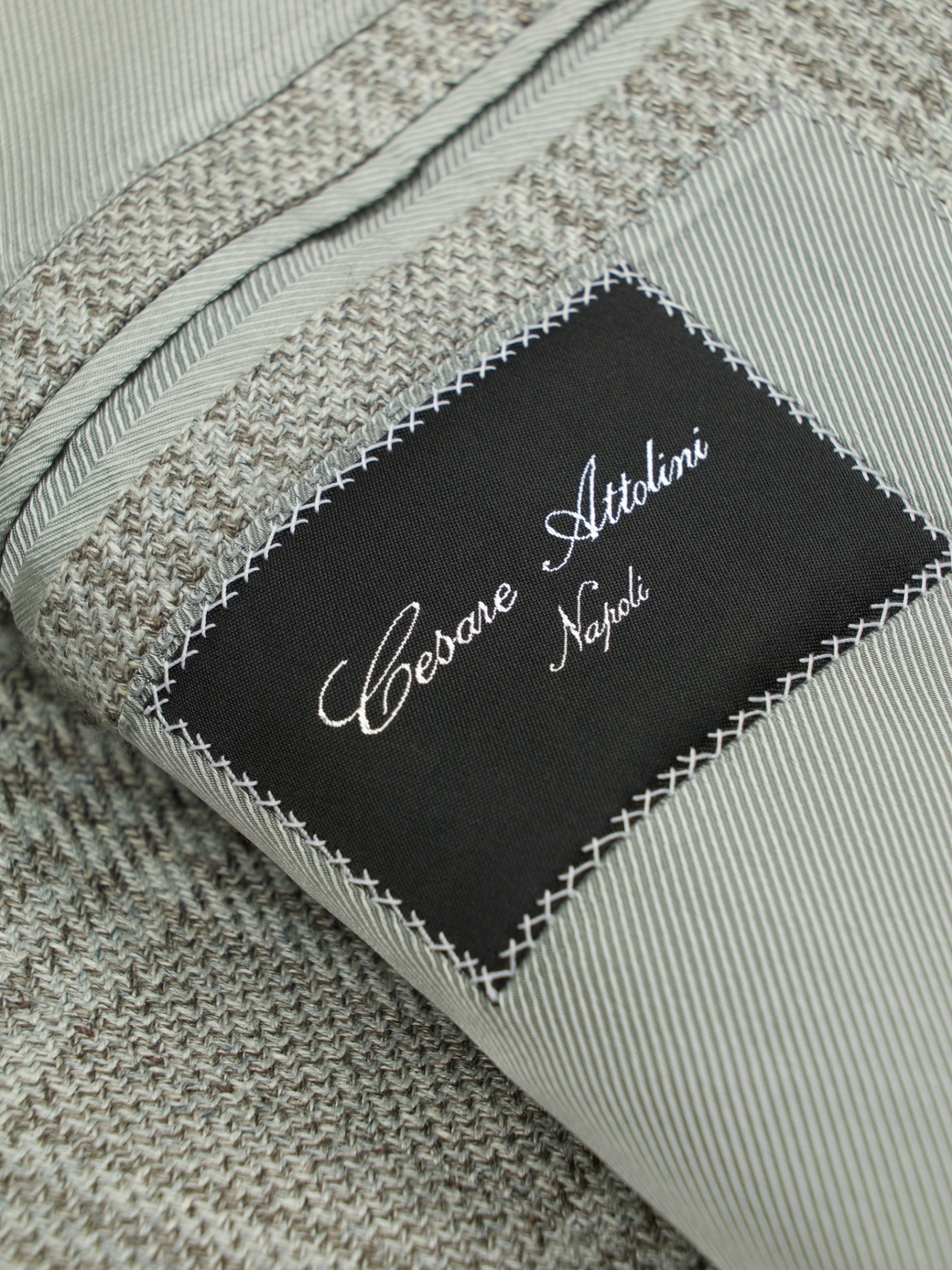 Cesare Attolini Taupe Wool, Silk & Linen Prince of Wales Jacket