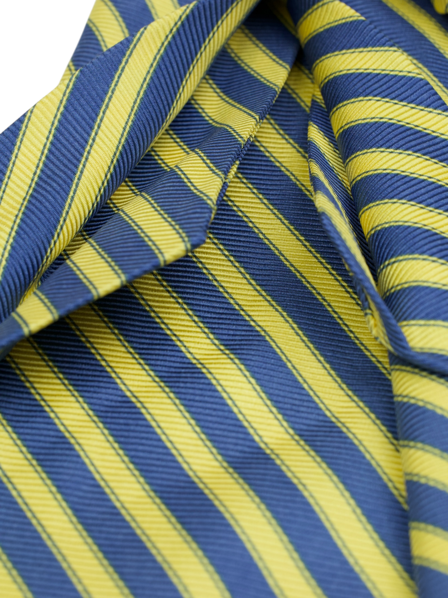 Kiton 5-Fold Steel Blue & Yellow Silk Striped Tie