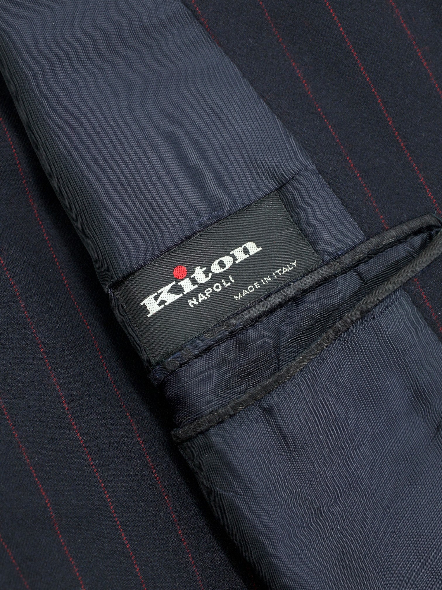 Kiton Navy & Red Pure Wool-Flannel Pinstripe Suit