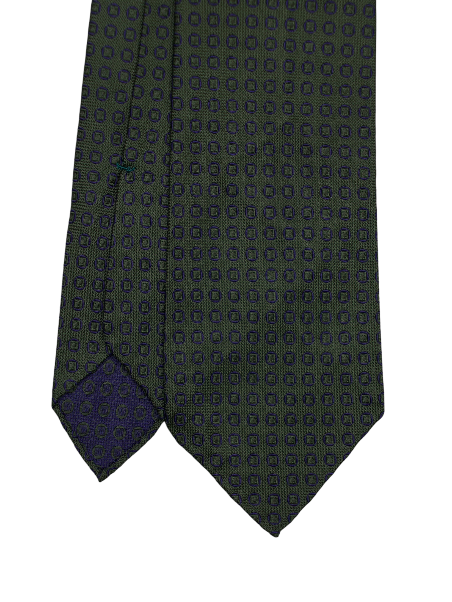 Kiton 5-Fold Forest Green & Navy Handrolled Silk Geometric Pattern Tie