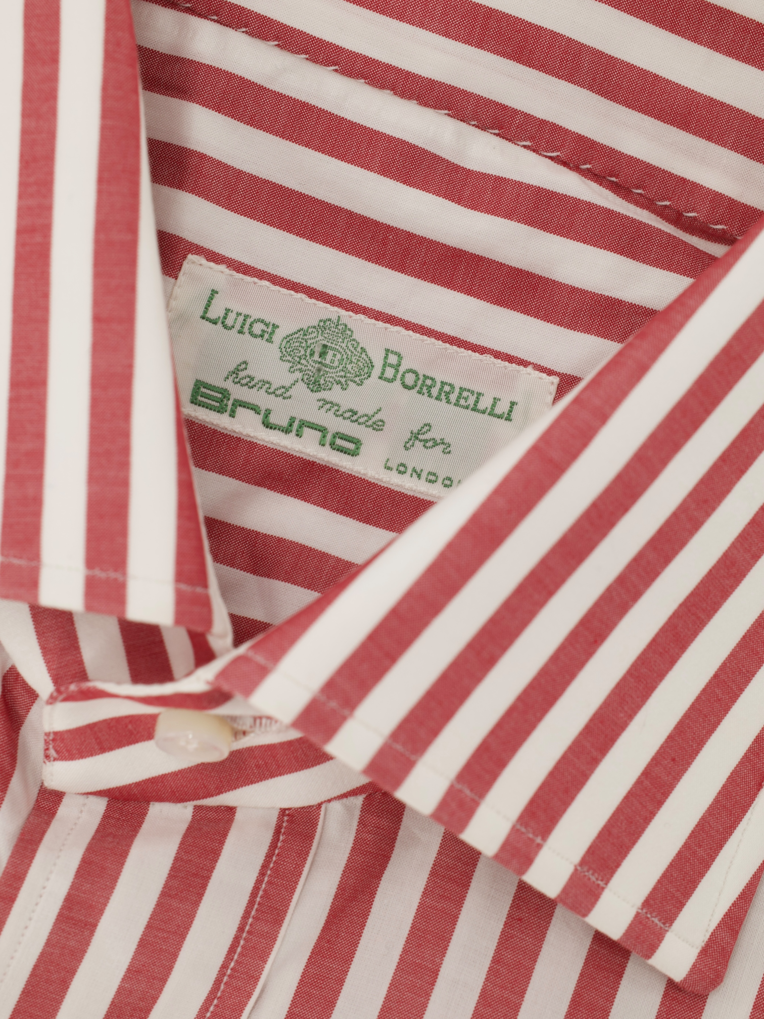 Luigi Borrelli Red & White Cotton Bengal Stripe French Cuff Shirt