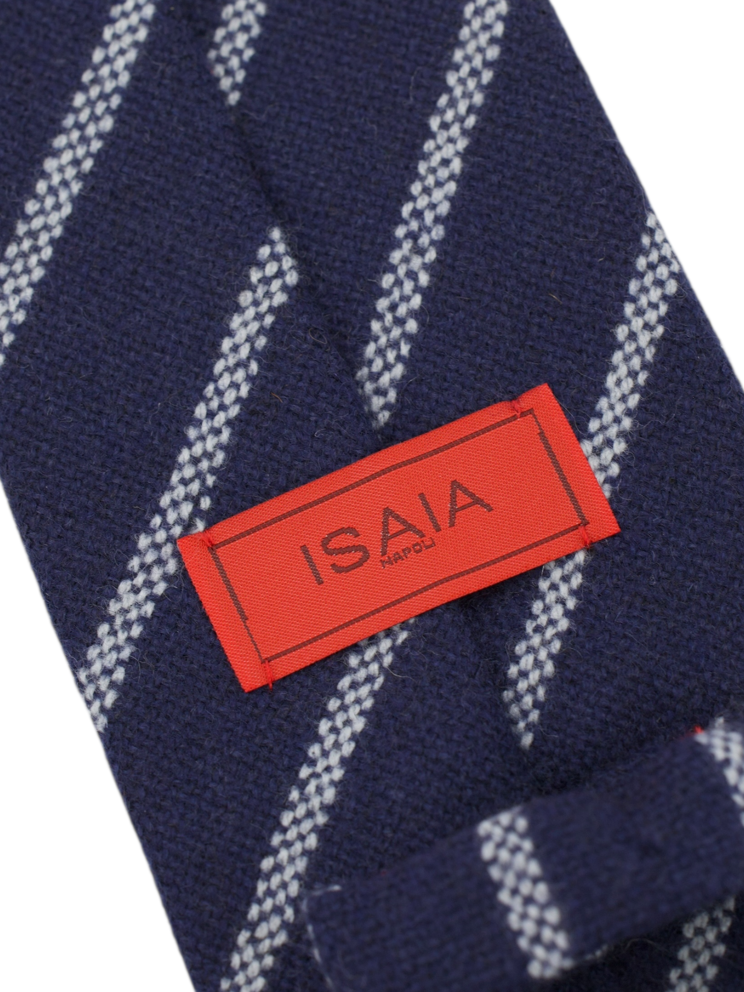 Isaia 5-Fold Dark Blue Pure-Cashmere Striped Tie