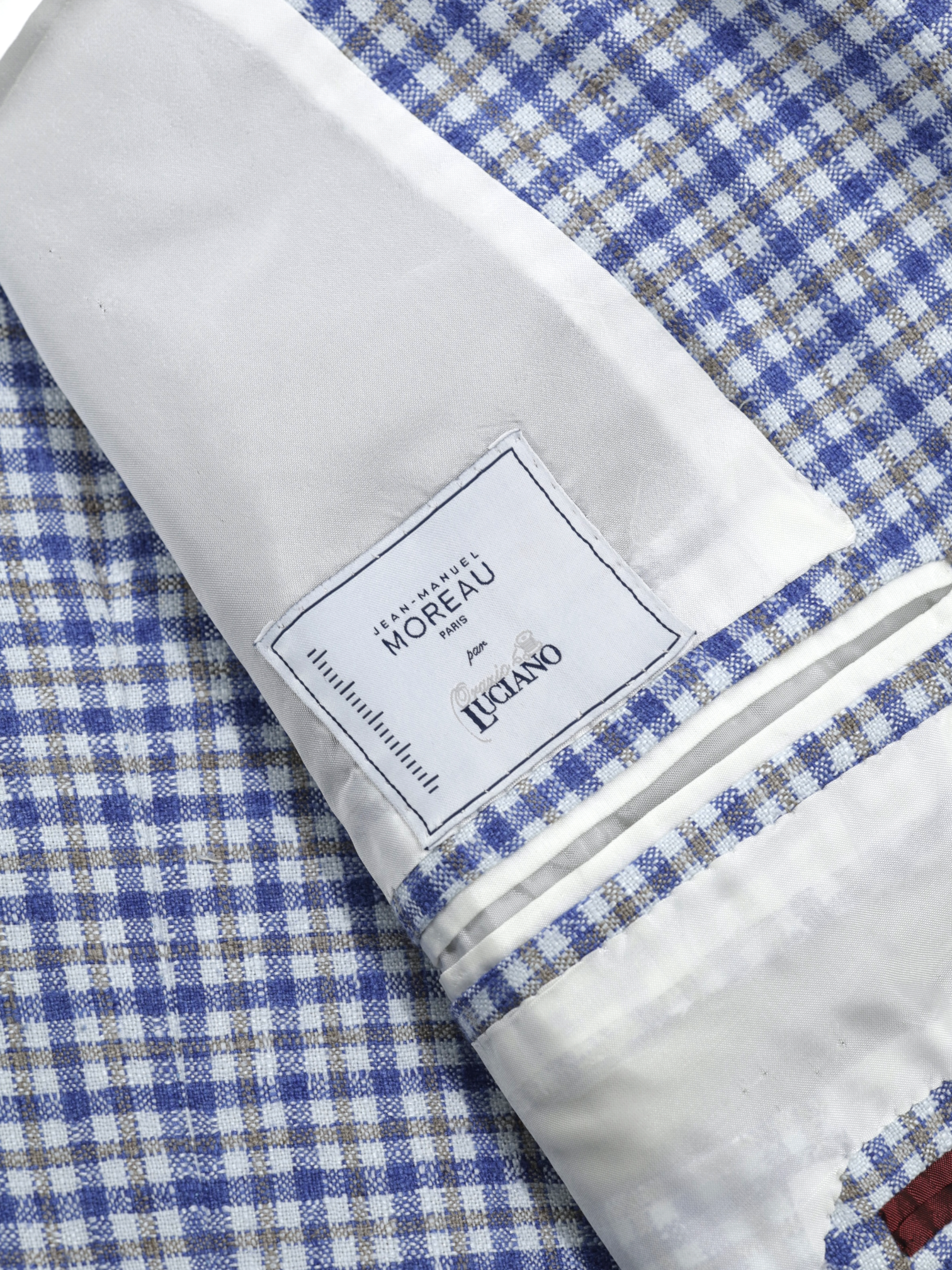 Orazio Luciano Taupe & Light Blue Wool & Silk Checkered Jacket