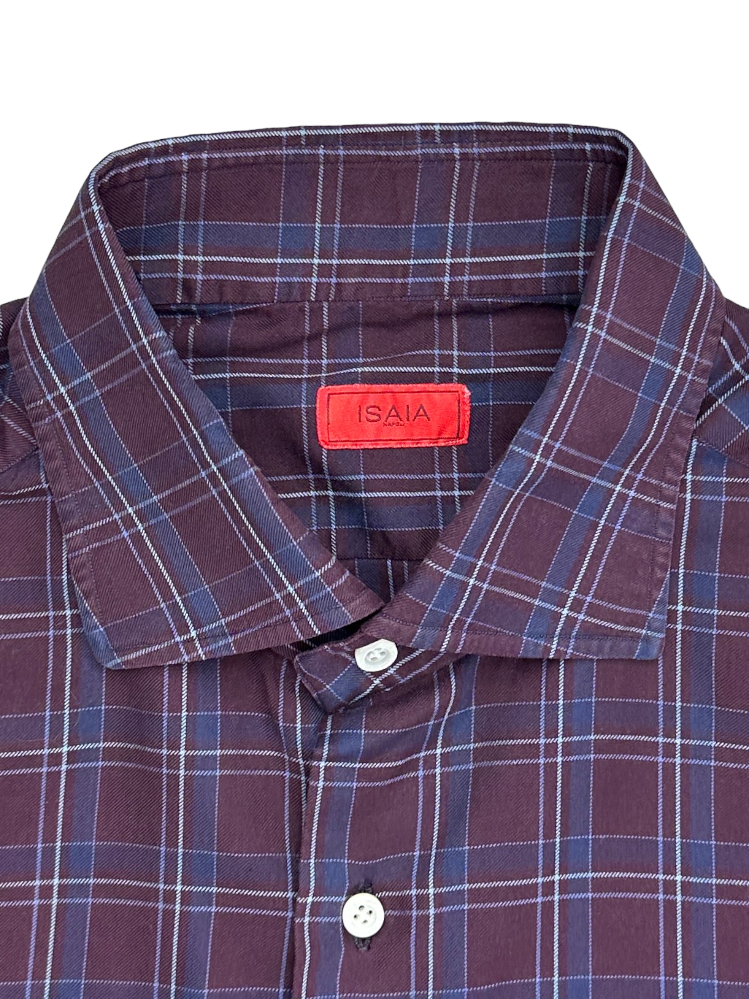 Isaia Aubergine Tartan Shirt
