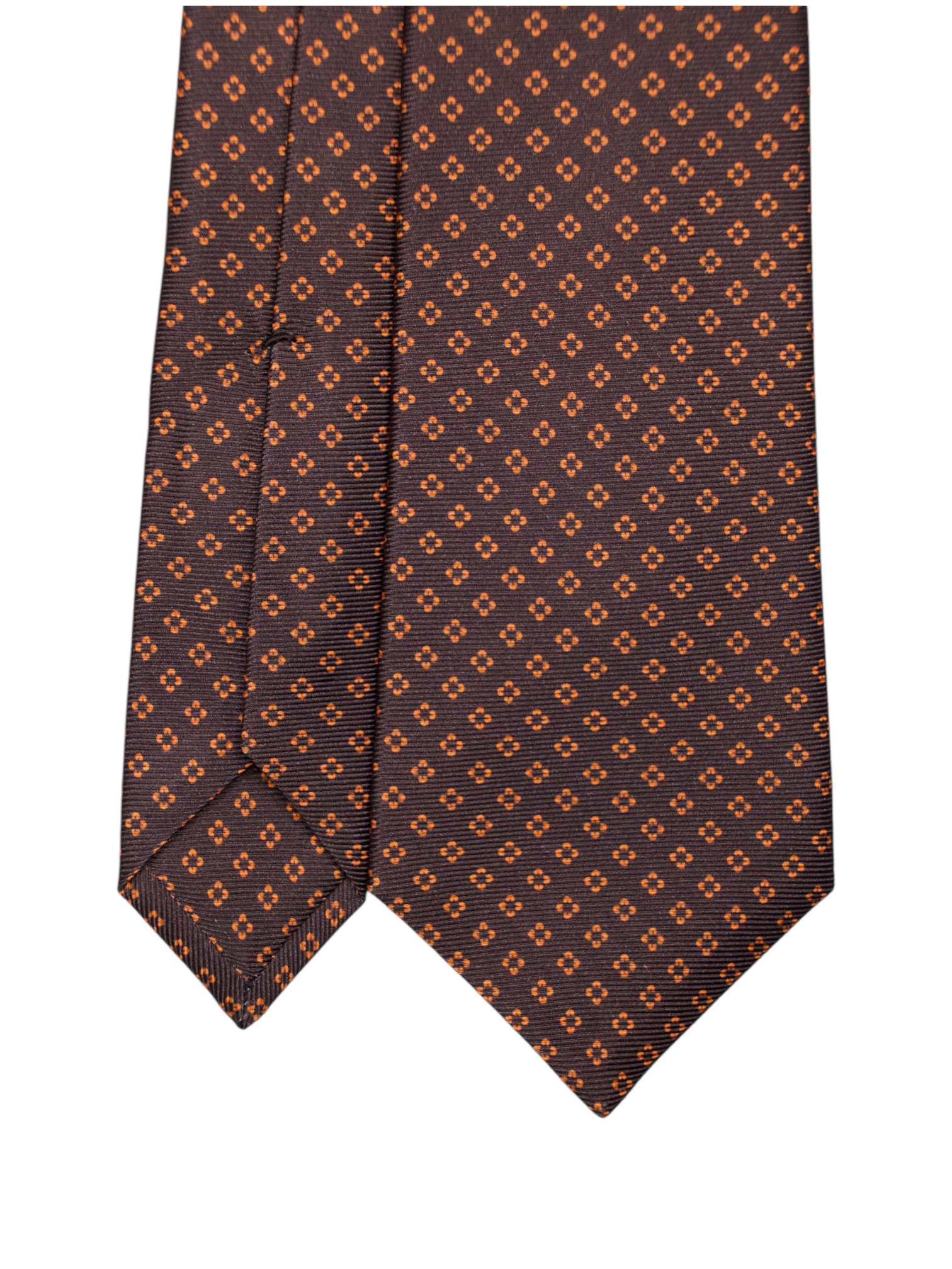 Kiton 5-Fold Brown & Orange Silk Floral Pattern Tie