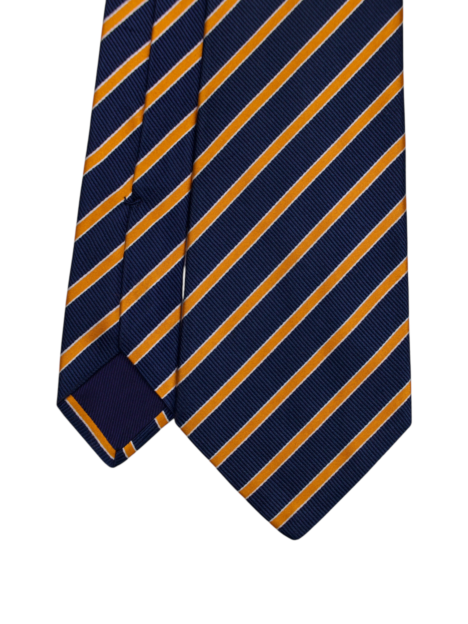 Kiton 5-Fold Dark Blue & Orange Silk Striped Tie