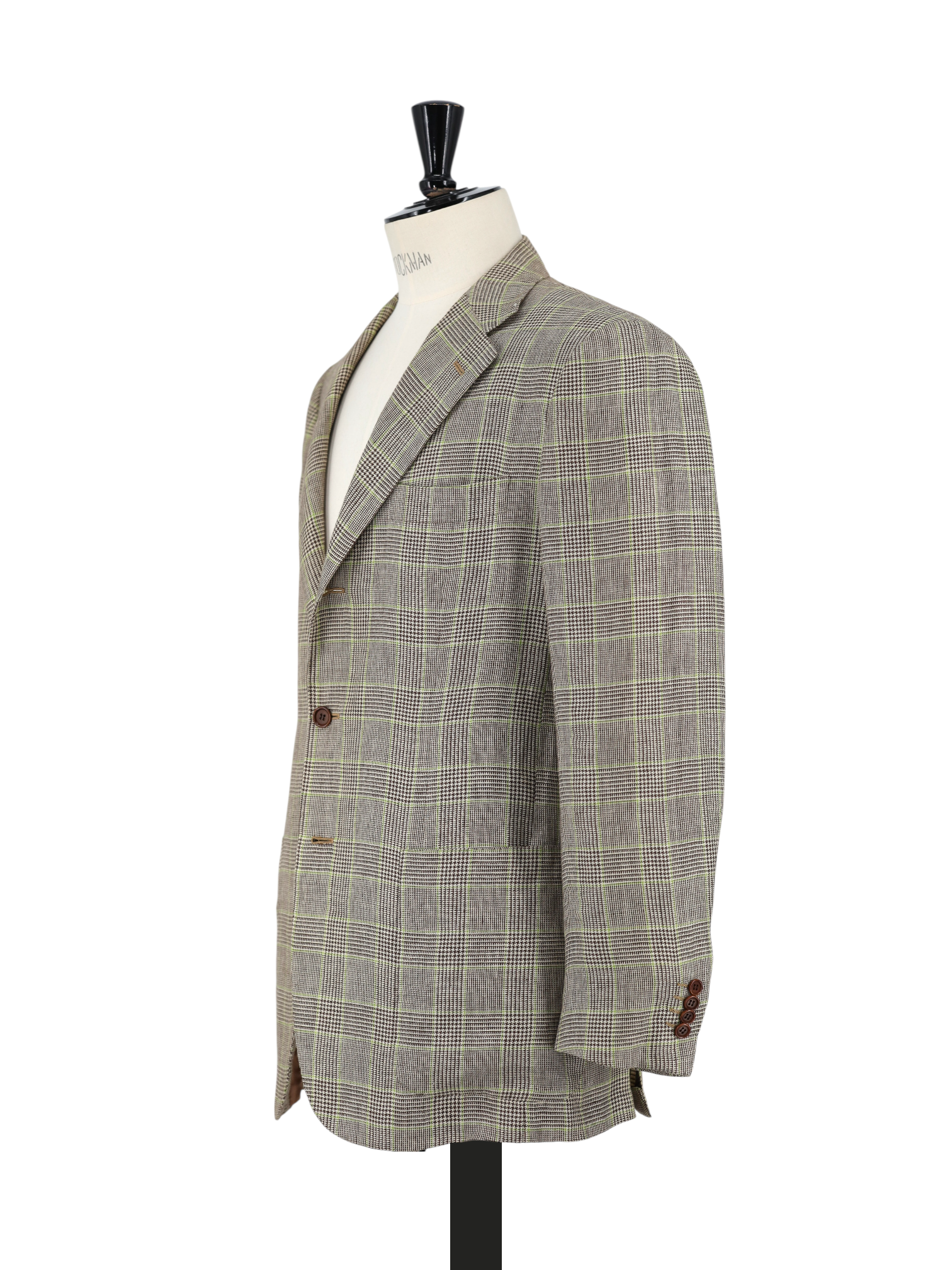 Kiton Light Brown & Lime Green Pure Linen Prince of Wales Jacket