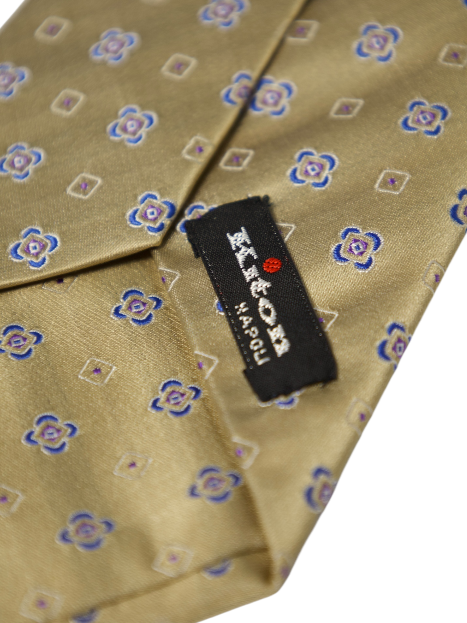 Kiton 5-Fold Gold & Blue Geometric Silk Tie