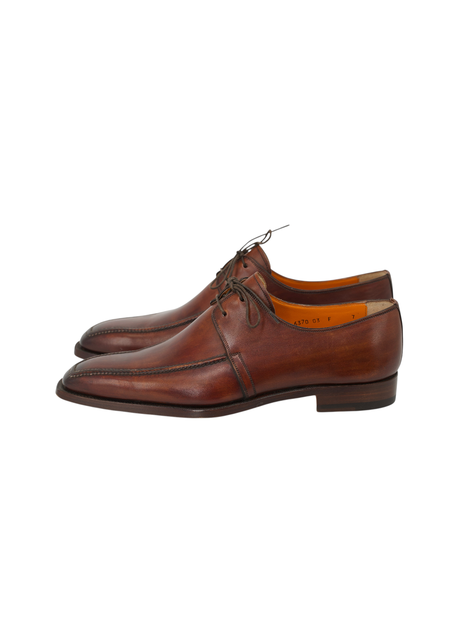 Santoni Mahogany Brown Calfleather Handpainted Derby Shoes