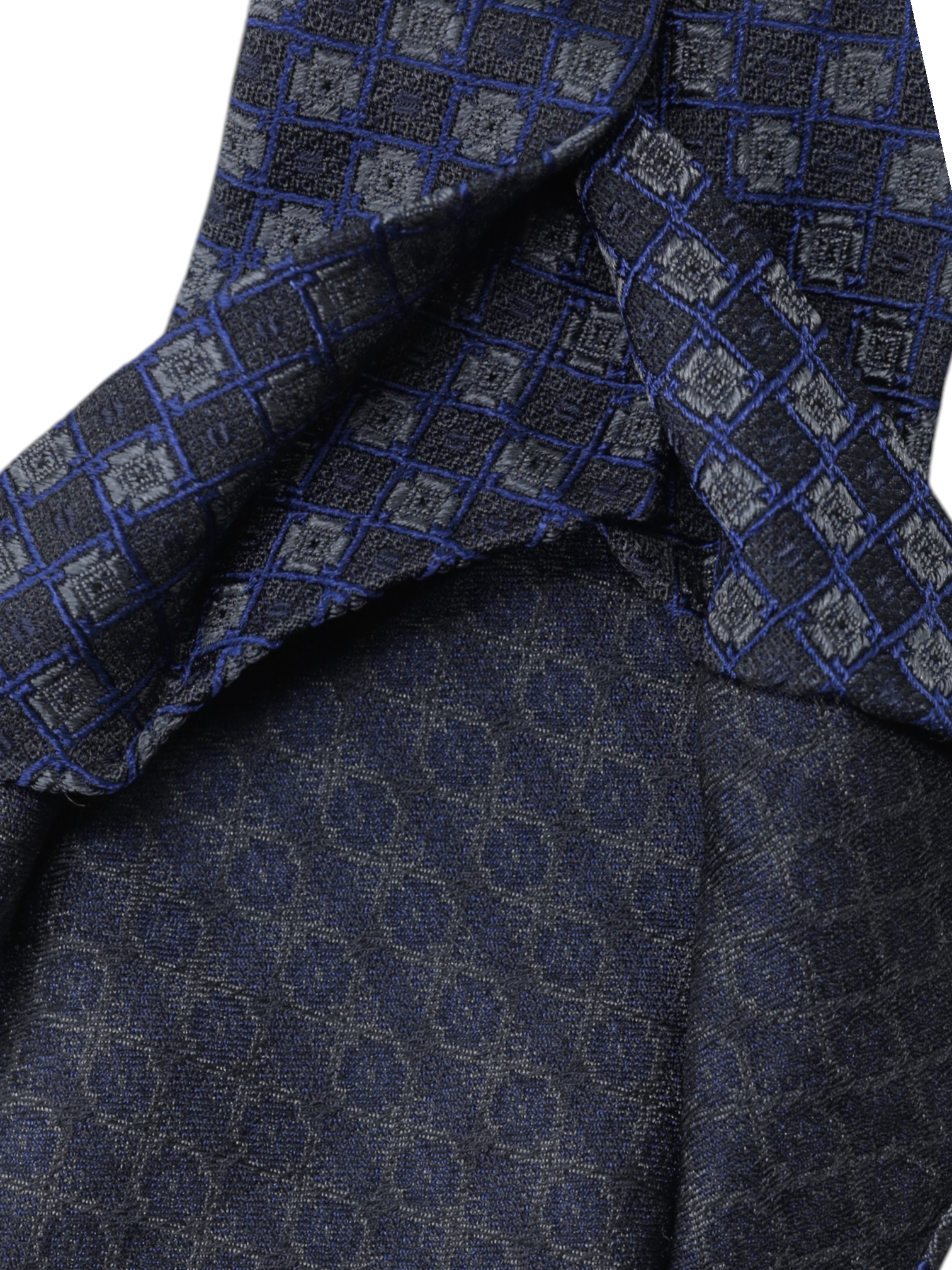 Kiton 5-Fold Anthracite & Royal Blue Silk Jacquard Untipped & Handrolled Tie