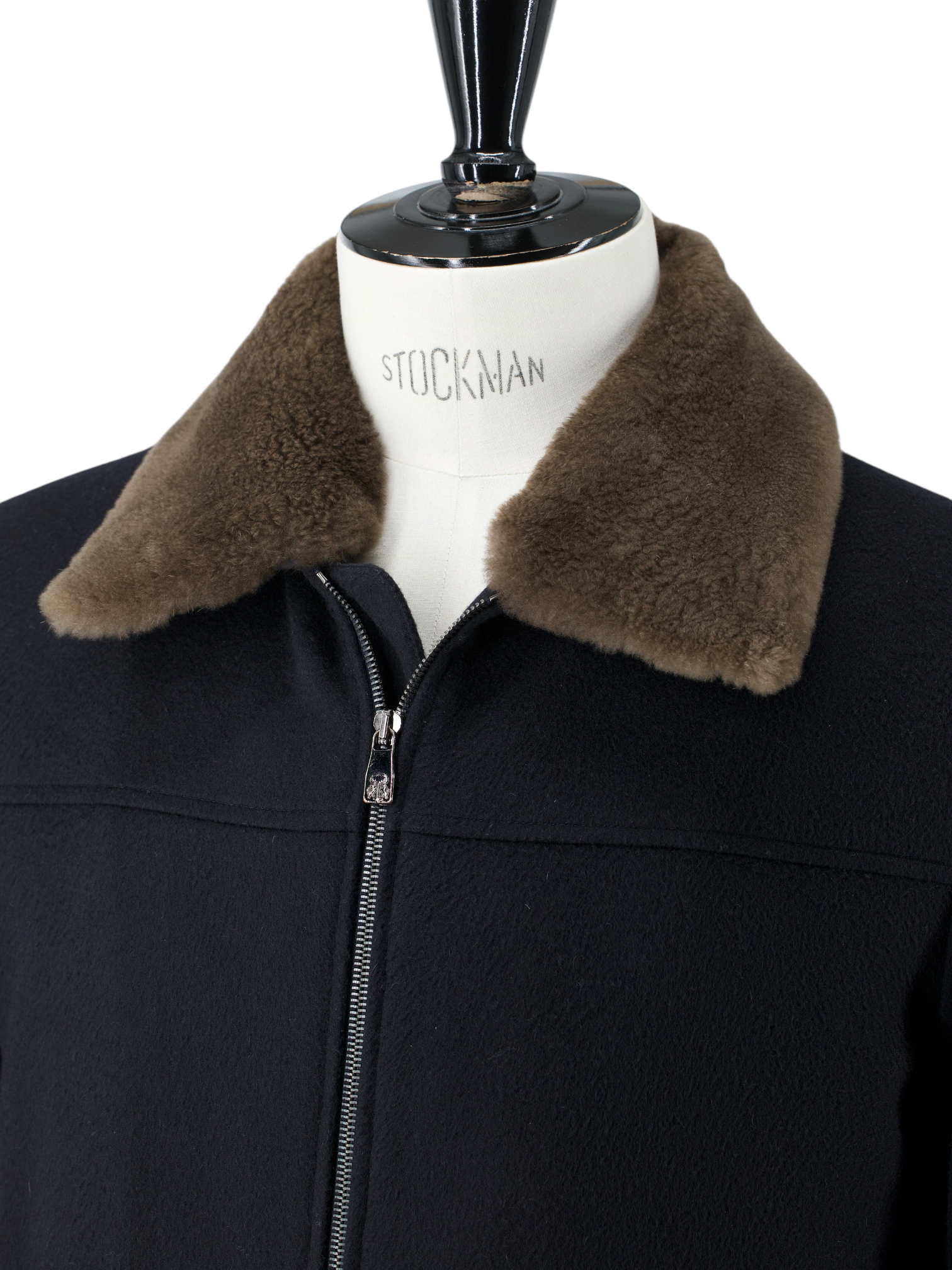 Corneliani Navy Wool & Castorino-Fur Collar Blouson Jacket
