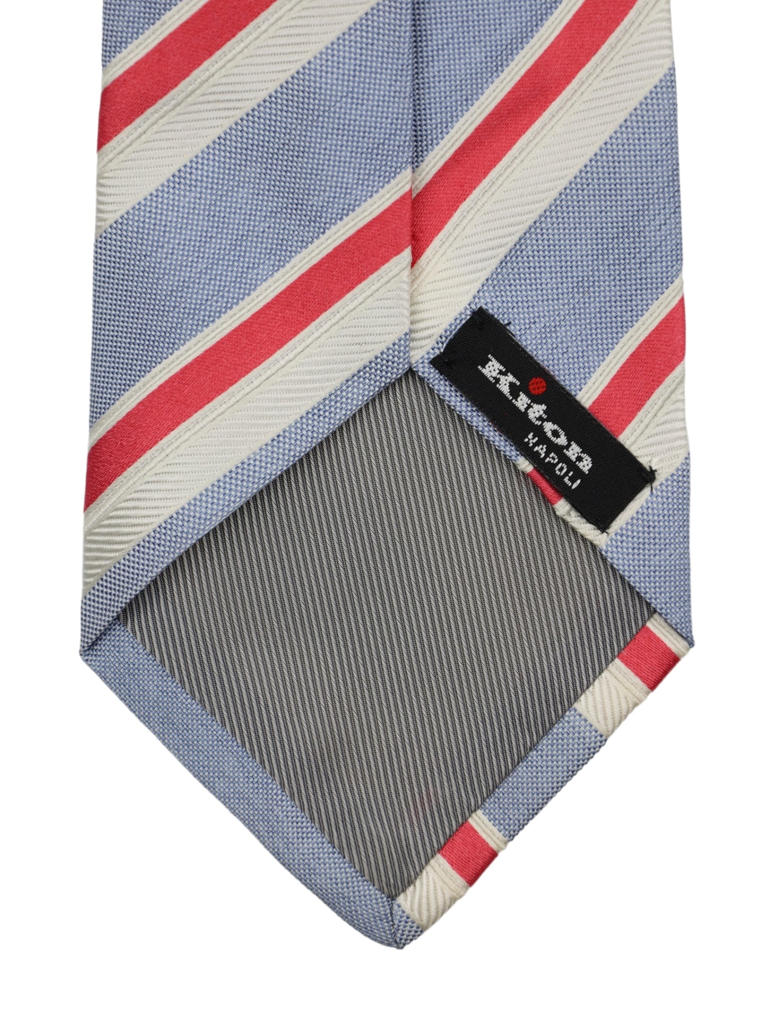 Kiton 5-Fold Ice Blue & Red Club Stripe Tie