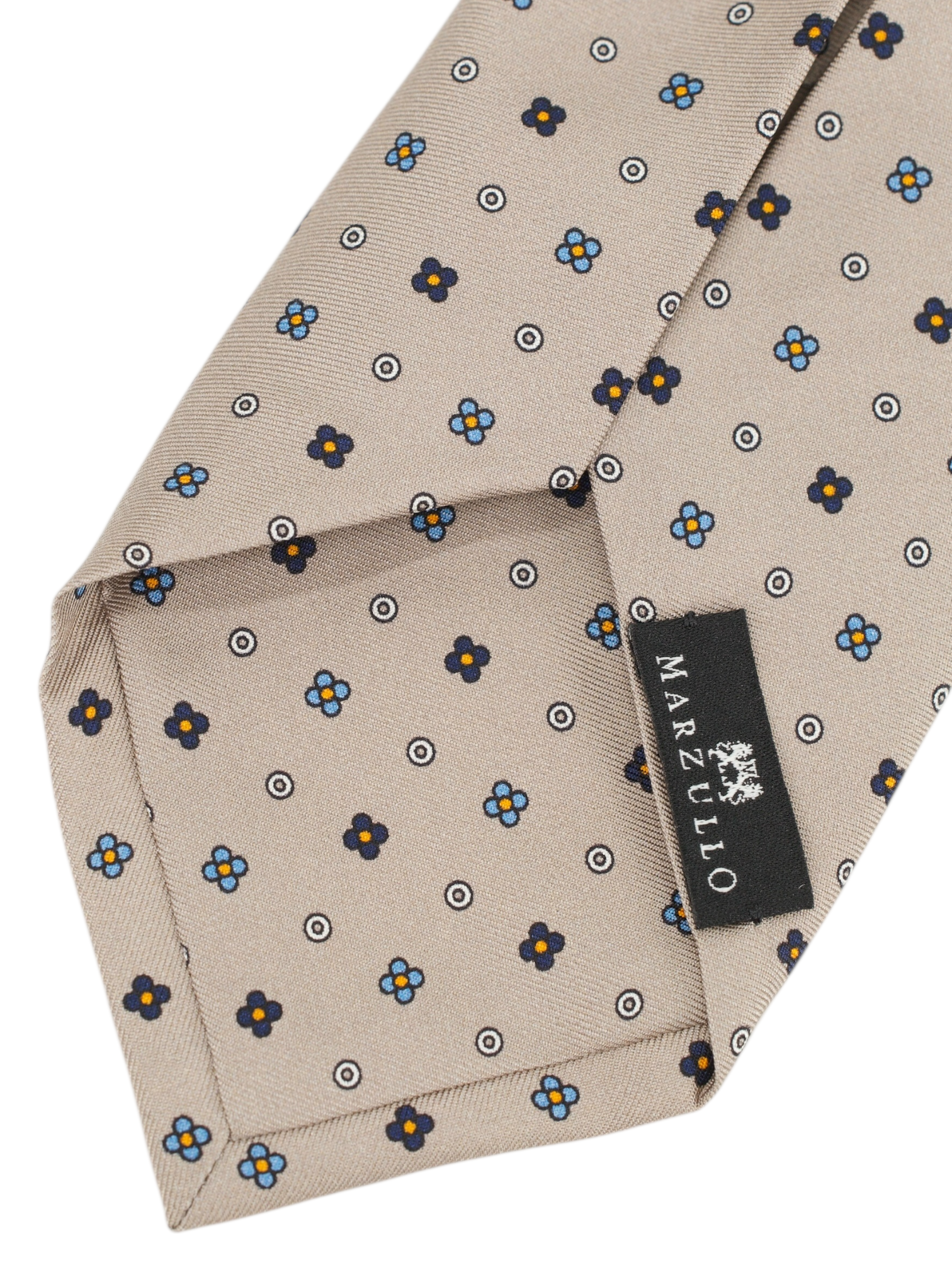 Marzullo 5-Fold Taupe & Light Blue Silk Floral Tie