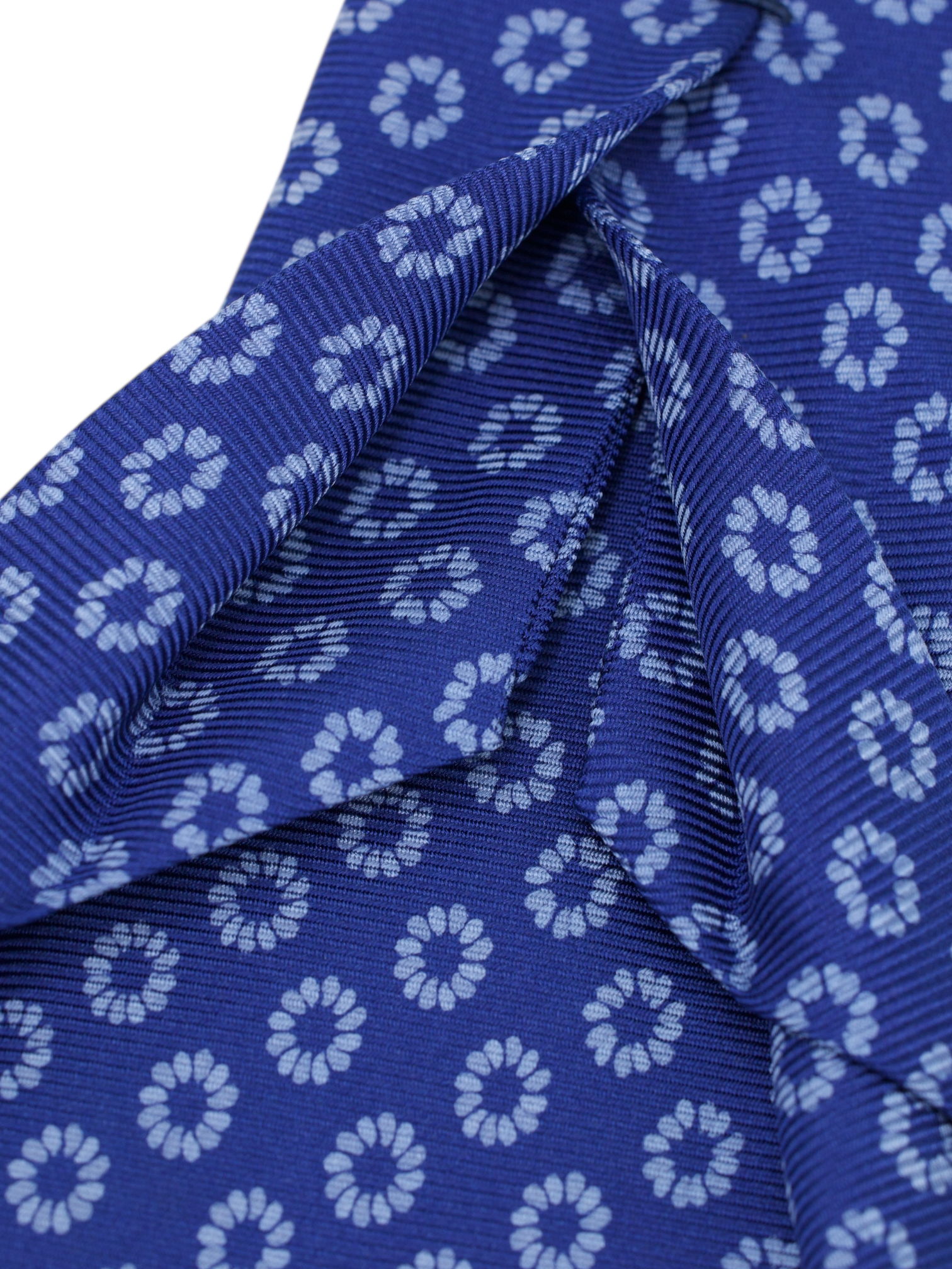 Kiton 5-Fold Azure Blue Silk Floral Pattern Tie