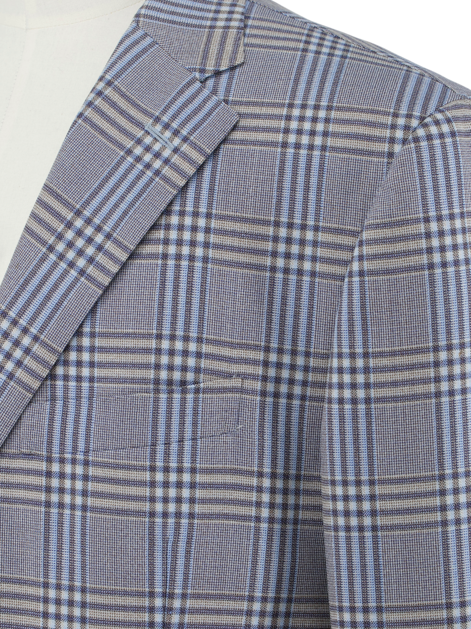Corneliani Taupe & Light Blue Super 130's Checkered Jacket