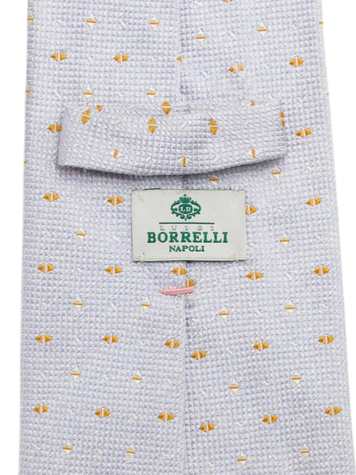 Luigi Borrelli 5-Fold Light Grey & Orange Rough-Silk Geometric Tie