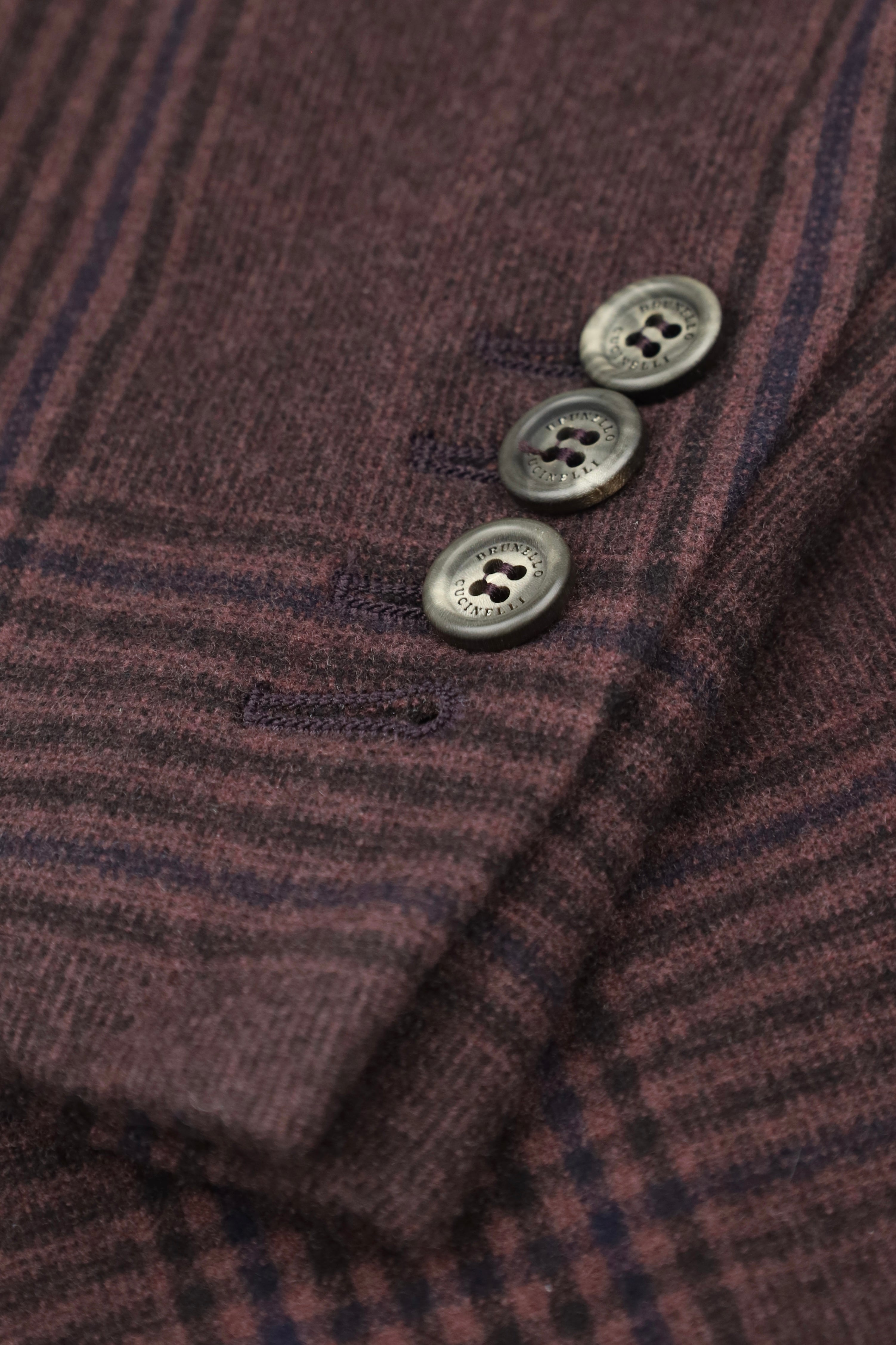 Brunello Cucinelli Castagne Brown Wool & Cashmere Glenplaid Jacket