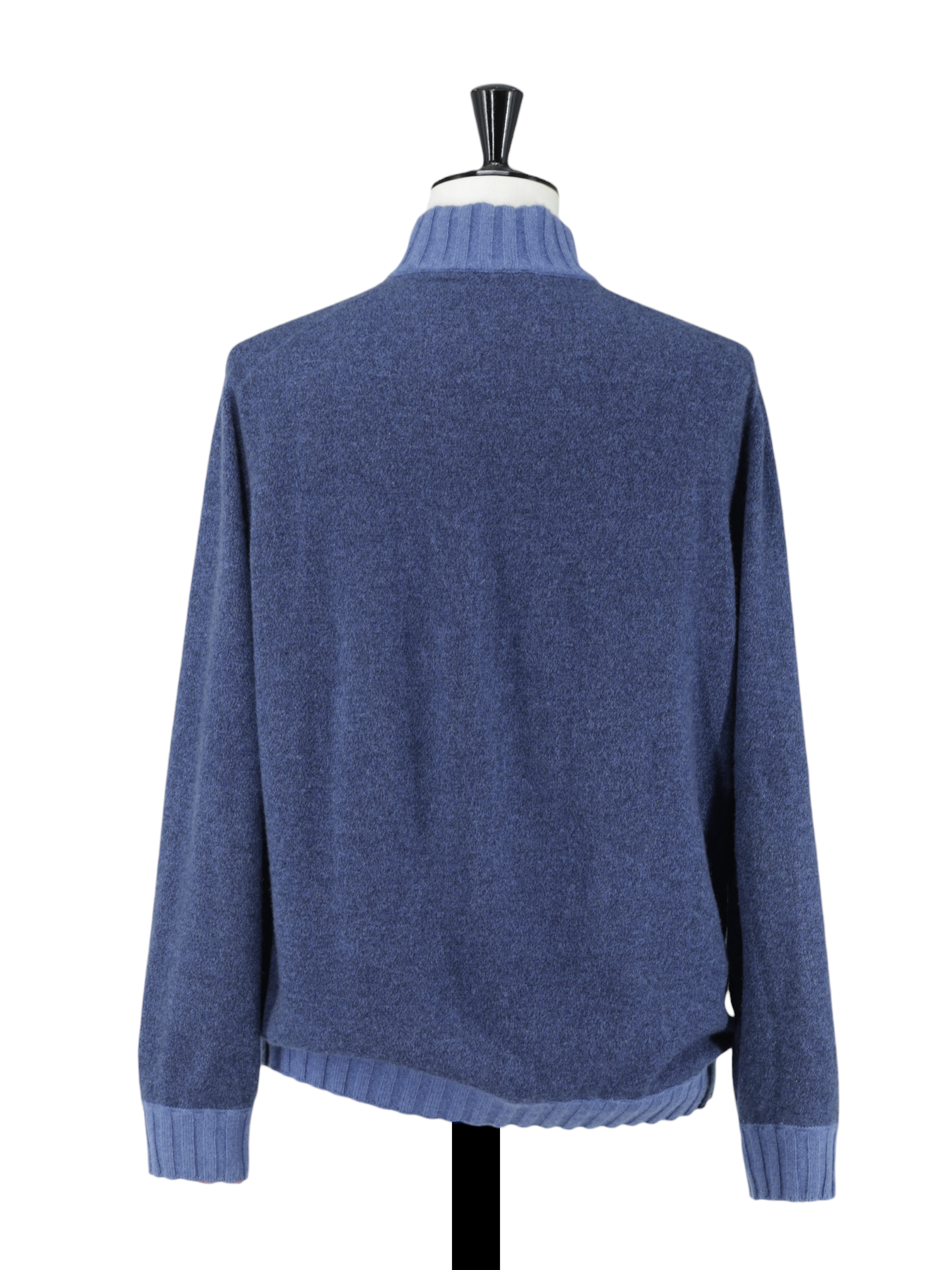 Cesare Attolini Blue Duvet-Cashmere Micro-Pattern Half-Zip Sweater