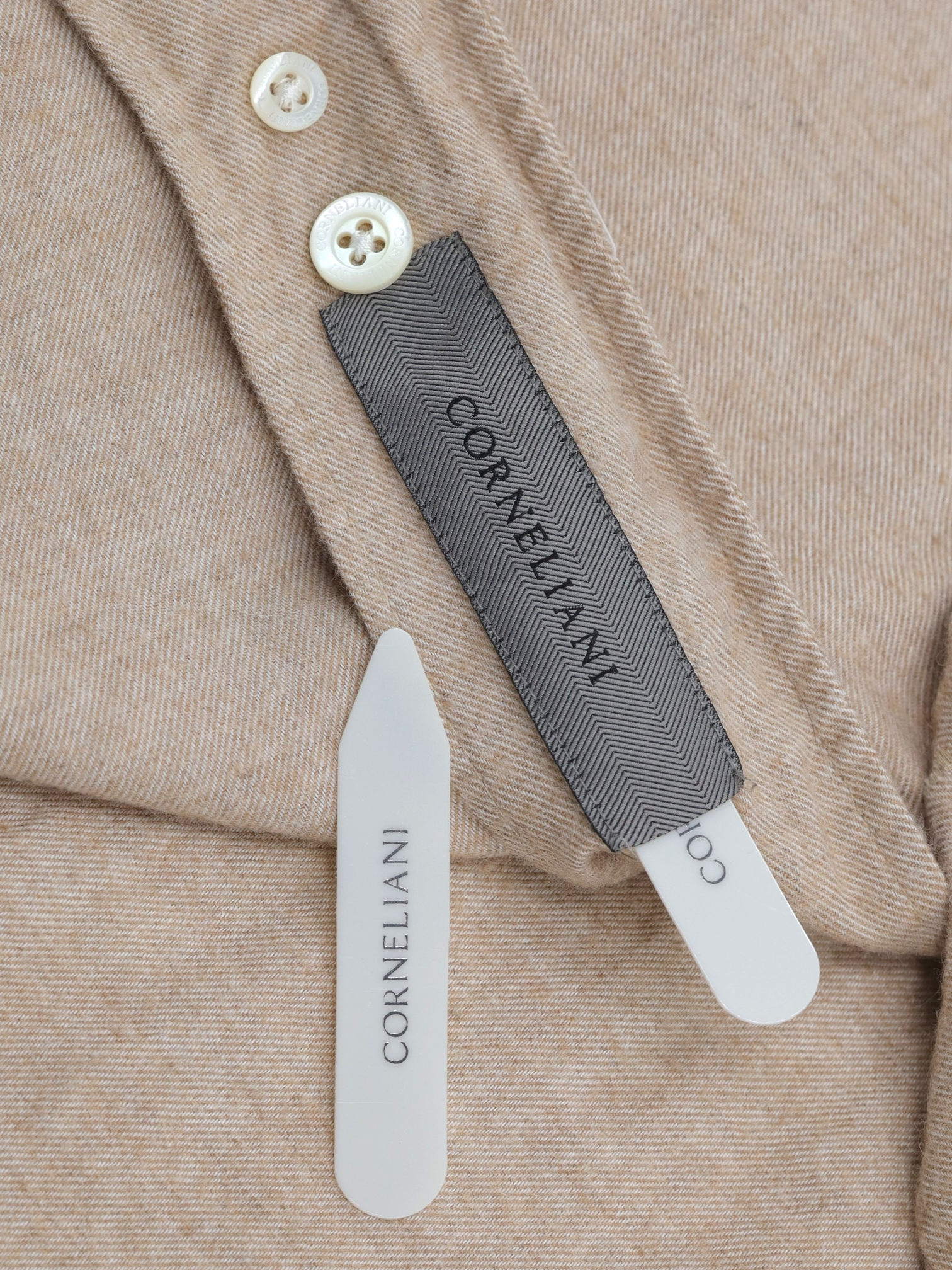 Corneliani Light Brown Cotton & Cashmere Flannel One-Piece Collar Shirt