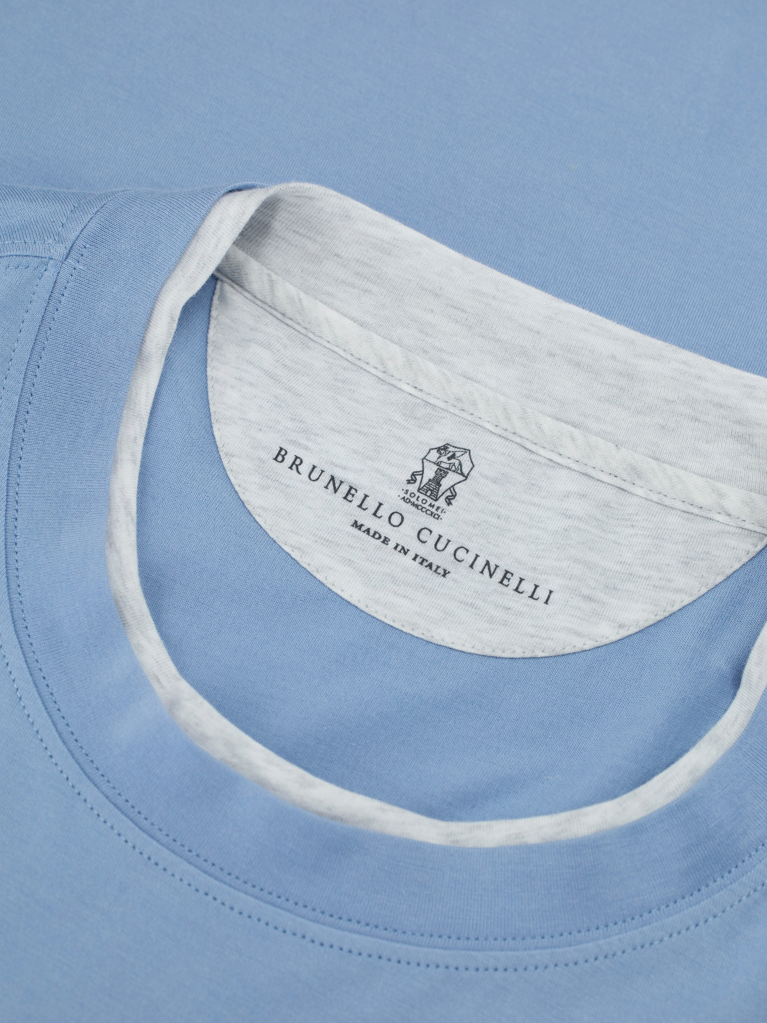 Brunello Cucinelli Light Blue & White Cotton Faux-Layering T-Shirt