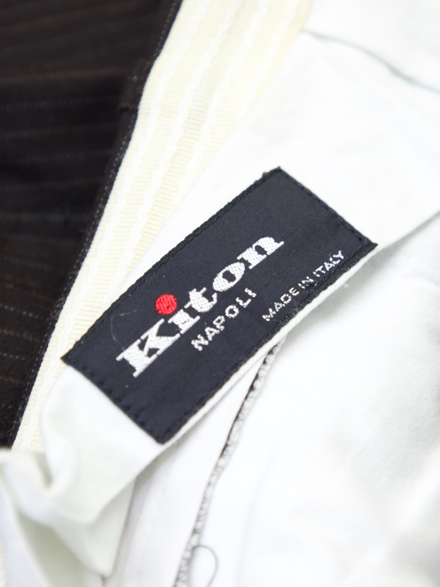 Kiton Dark Brown Brushed Wool Pinstripe Suit