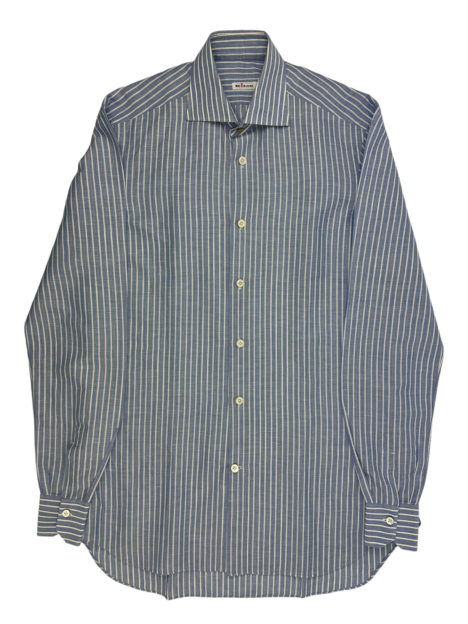 Kiton Light Blue Linen Blend Bengal Stripe Shirt
