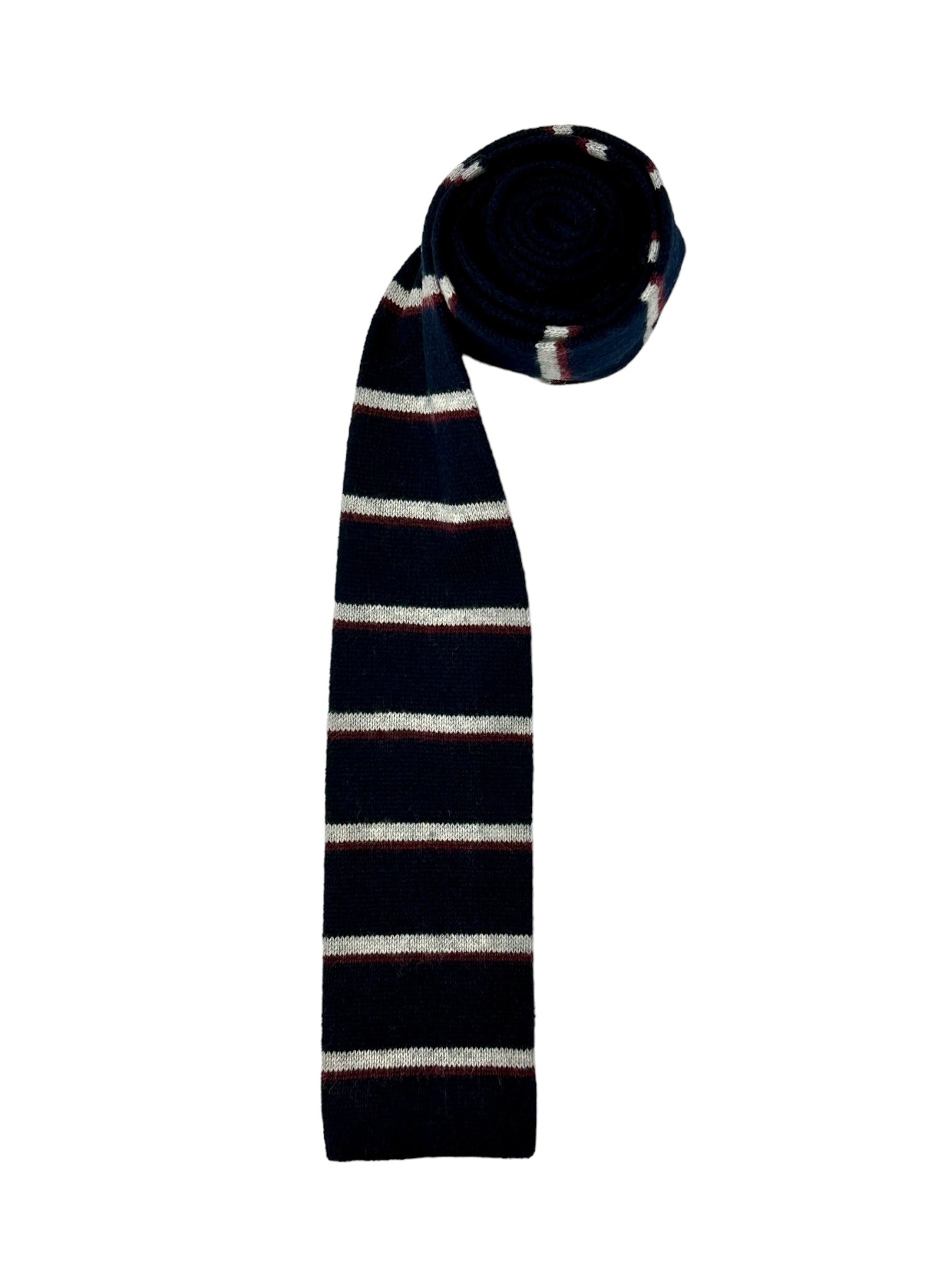 Kiton Navy Cashmere Horizontal Stripe Knitted Tie