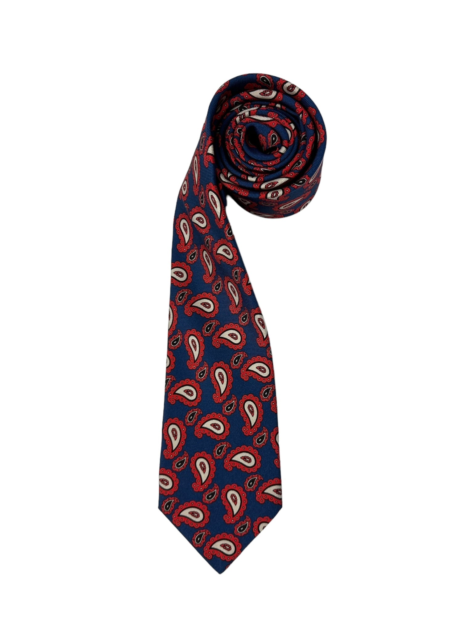 Kiton 5-Fold Blue Paisley Silk Tie