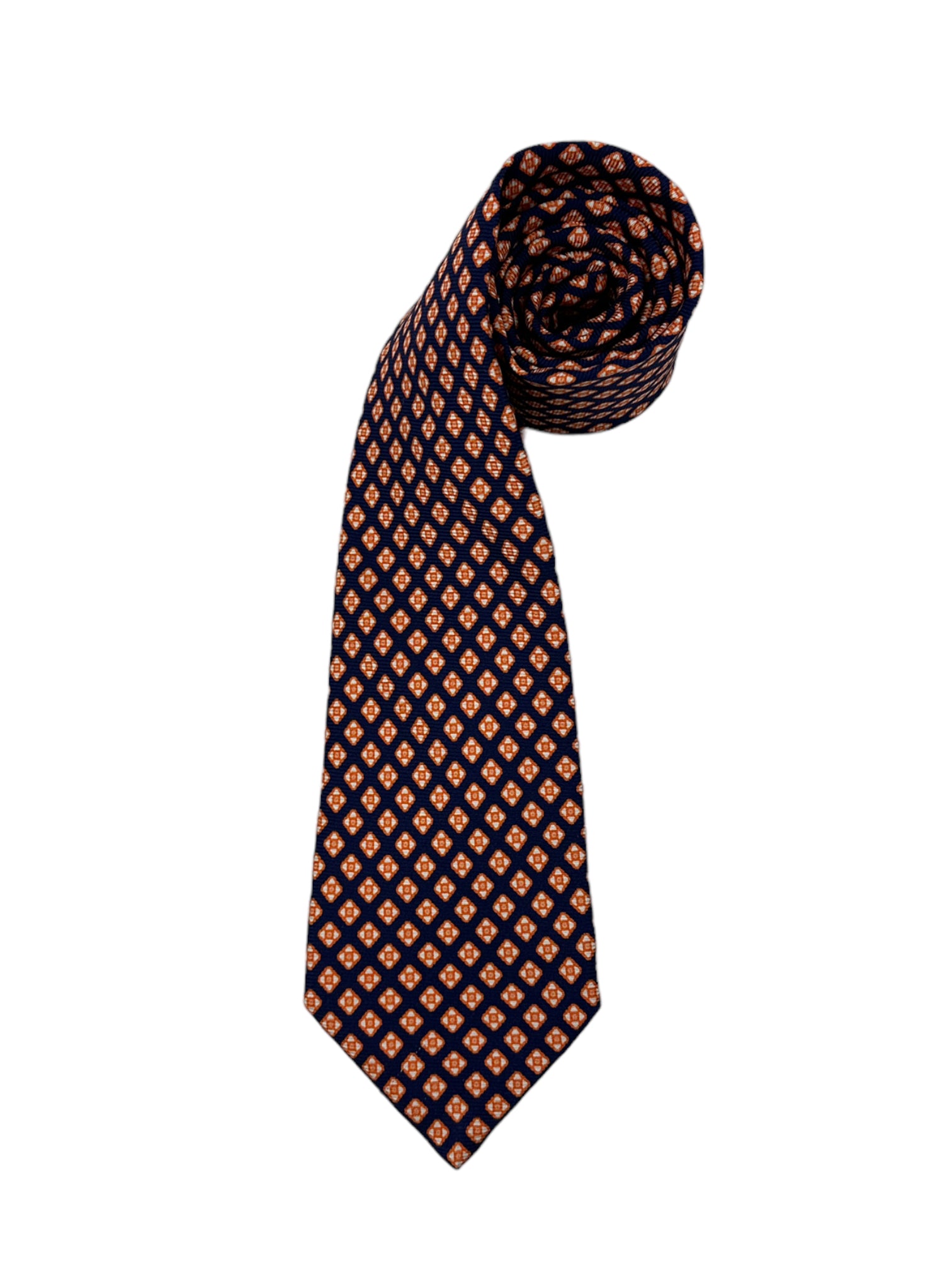 Kiton 5-Fold Blue and Orange Silk Tie