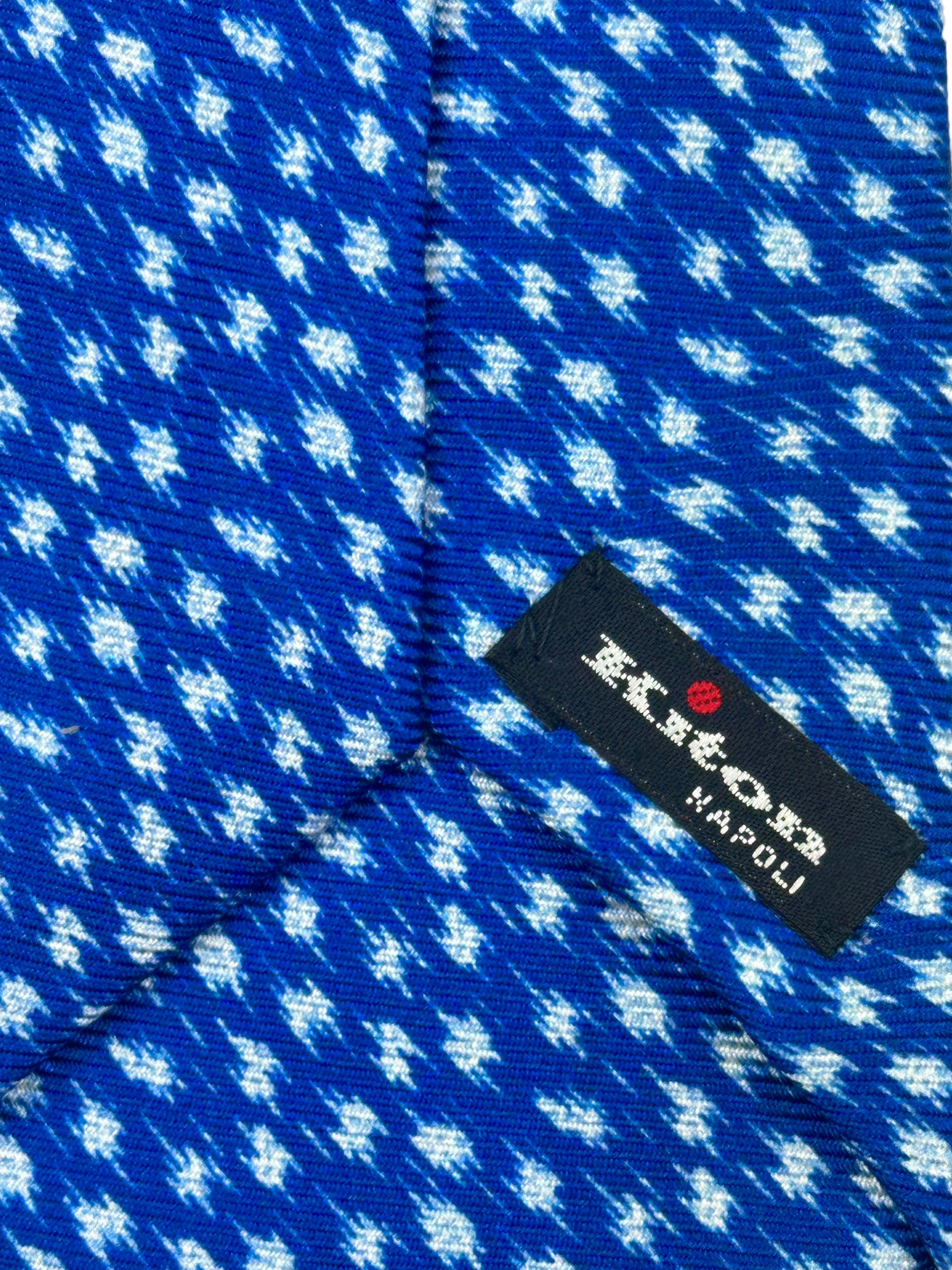 Kiton 5-Fold Blue Pied de Poule Silk Tie