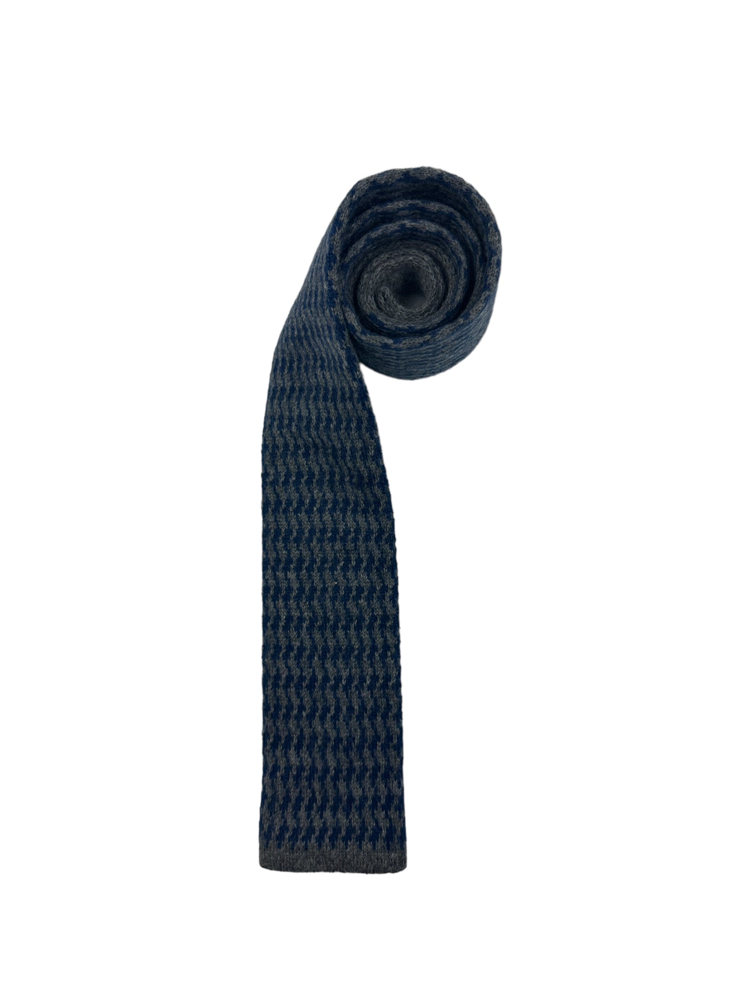 Kiton Grey and Blue Cashmere ZigZag Knitted Tie
