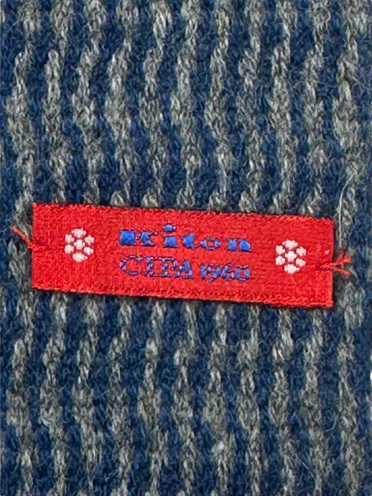 Kiton Grey and Blue Cashmere ZigZag Knitted Tie