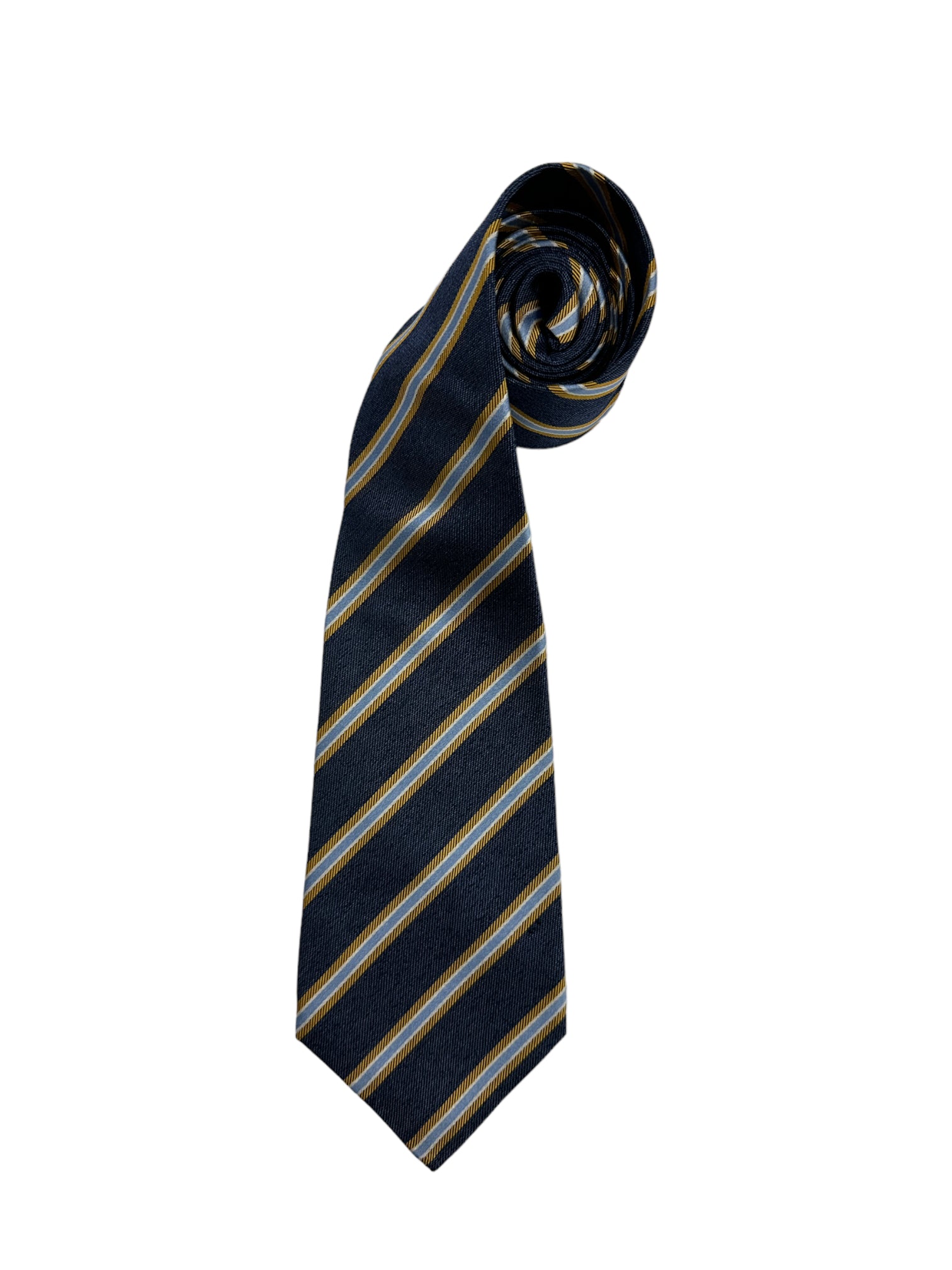 Kiton 5-Fold Denim Blue and Yellow Silk Tie