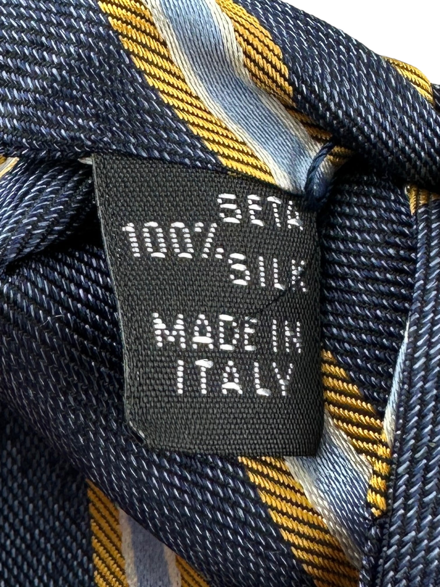 Kiton 5-Fold Denim Blue and Yellow Silk Tie