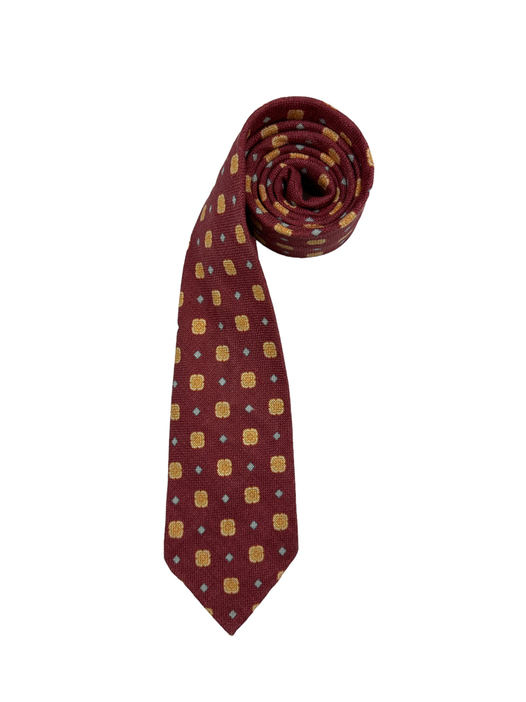 Kiton 5-Fold Red Floral Untipped Linen, Silk and Cashmere Tie