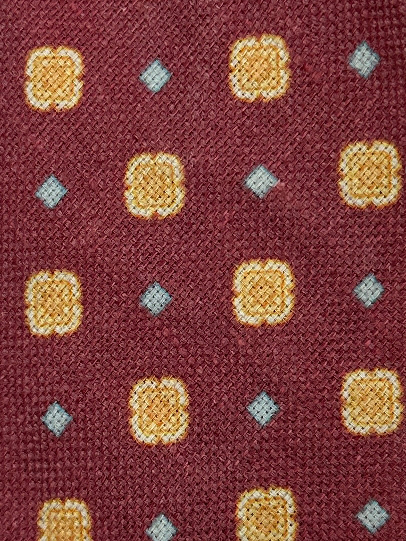 Kiton 5-Fold Red Floral Untipped Linen, Silk and Cashmere Tie