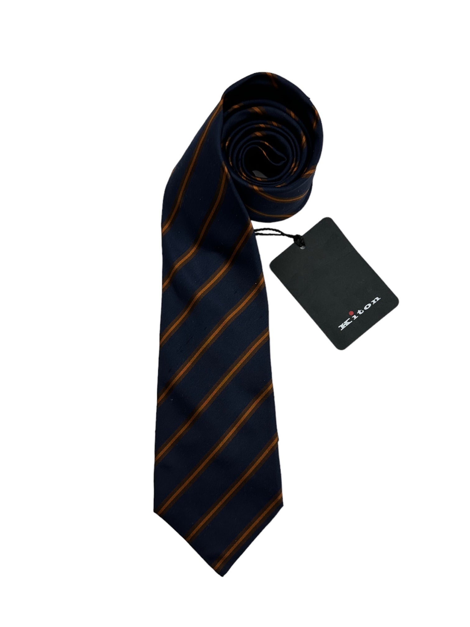 Kiton 5-Fold Blue and Orange Striped Silk Tie