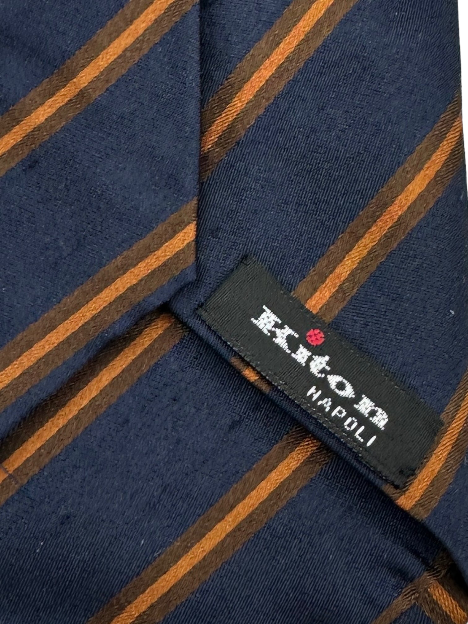Kiton 5-Fold Blue and Orange Striped Silk Tie