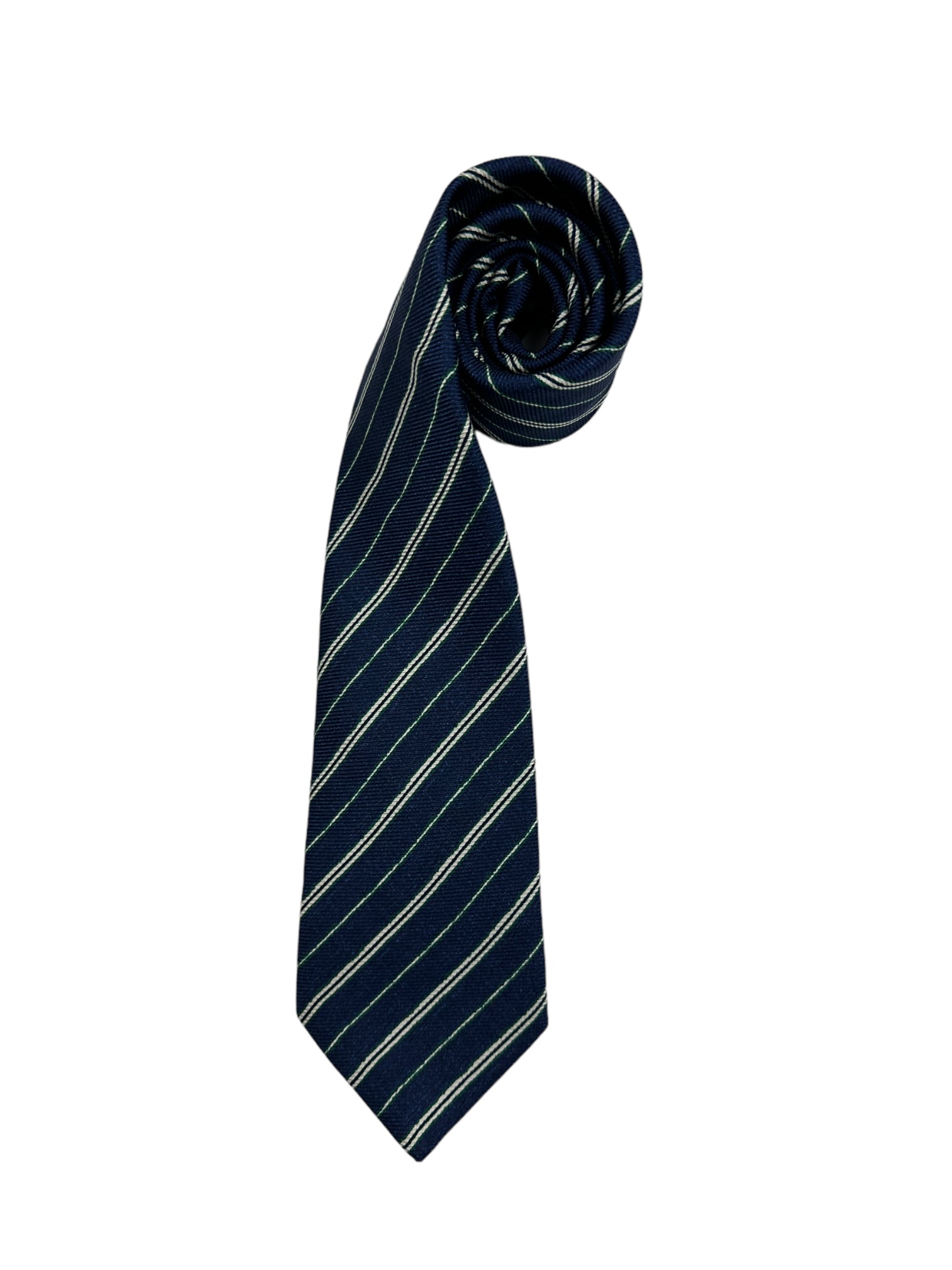 Kiton 5-Fold Blue and Green Striped Silk Tie