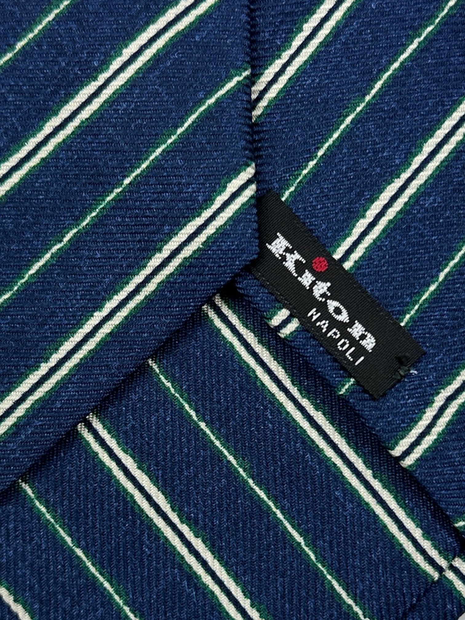 Kiton 5-Fold Blue and Green Striped Silk Tie