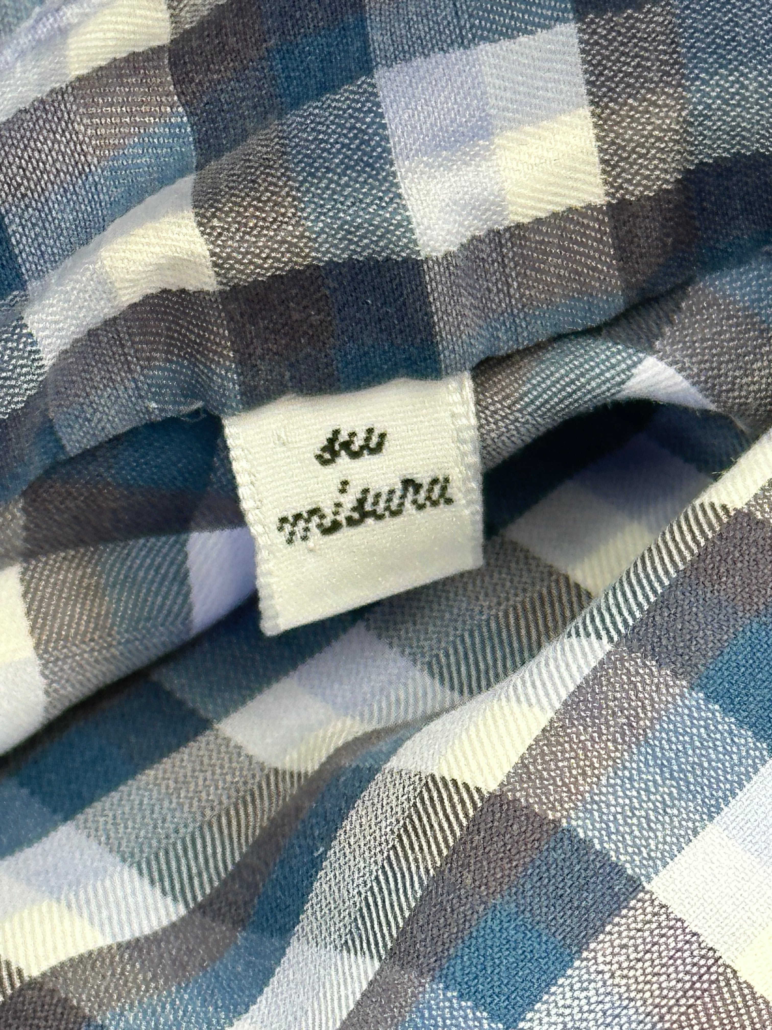 Kiton turkoois en grijs geruit overhemd