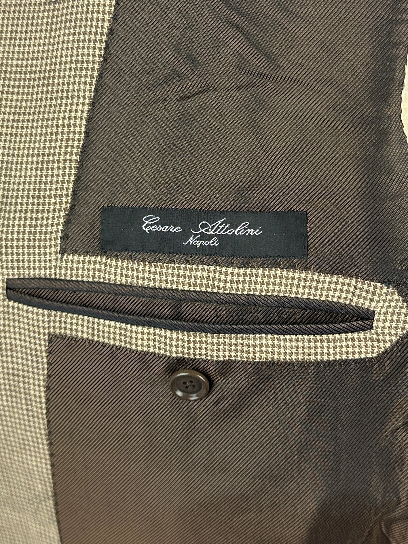 Cesare Attolini Brown Puppytooth Linen Jacket