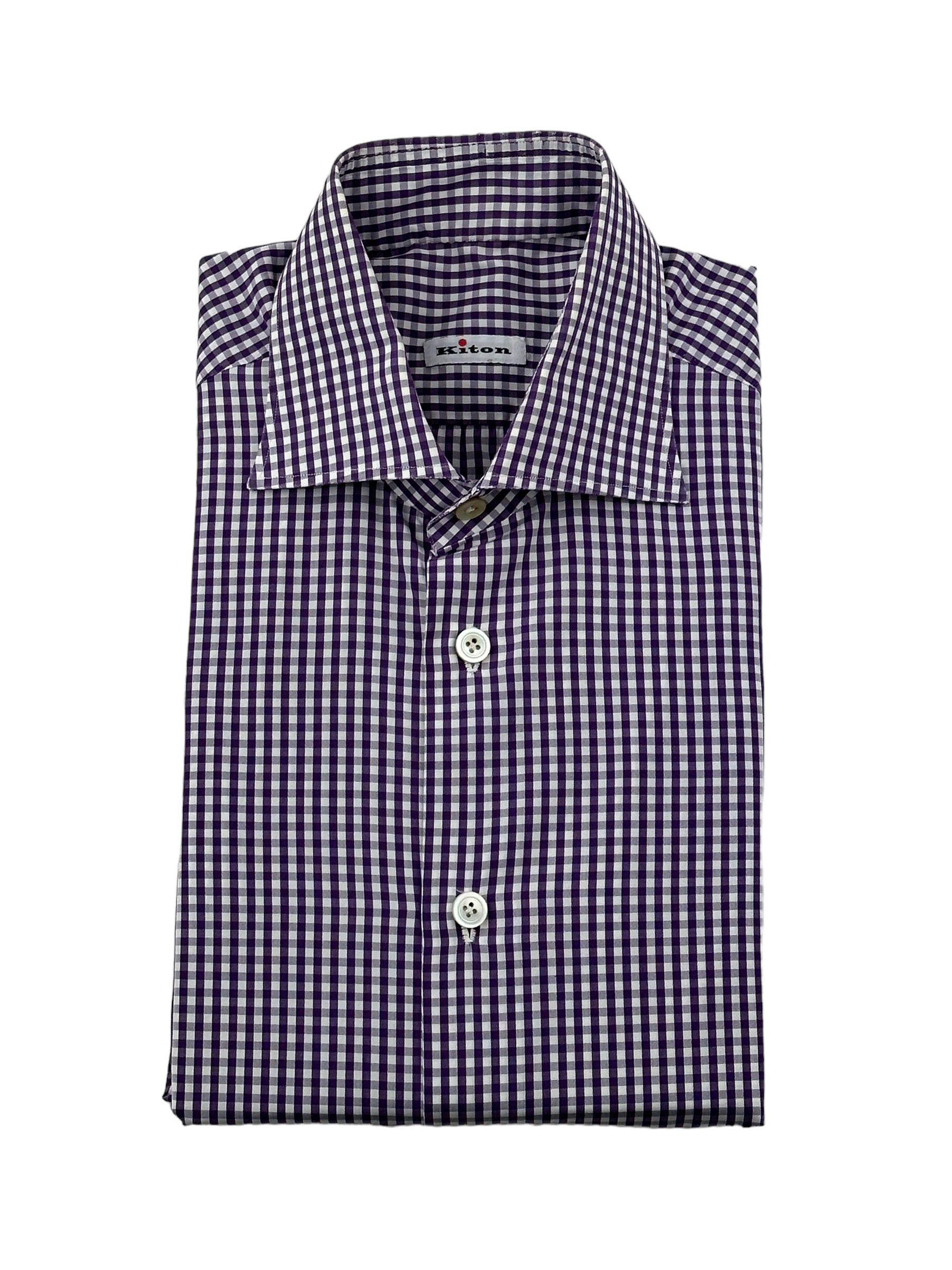 Kiton Purple Gingham Check Shirt