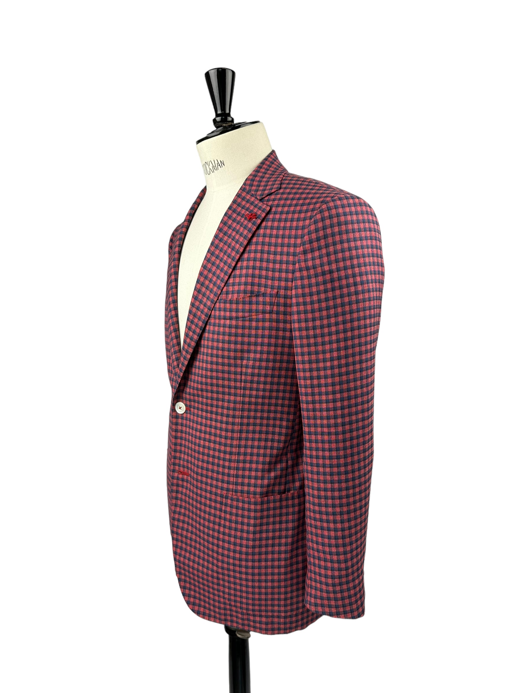 Isaia Red Gingham Check Jacket