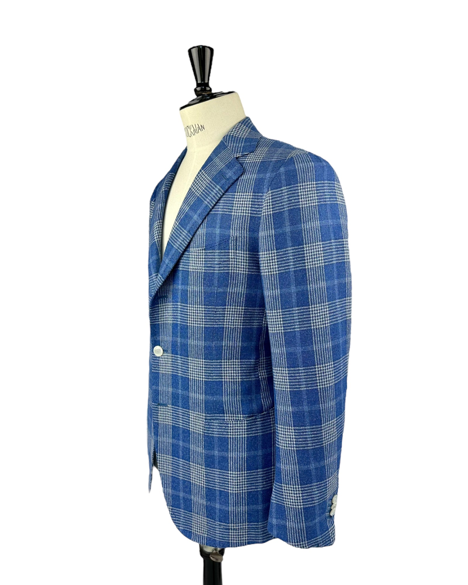 Cesare Attolini Azure Blue Silk, Wool, Linen & Cotton Check Jacket